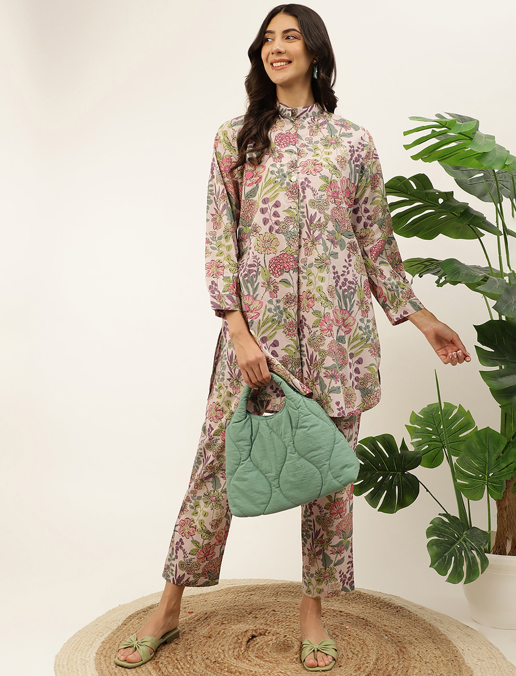 Pastel Flower Jaal Printed Cotton Leisure Wear Set