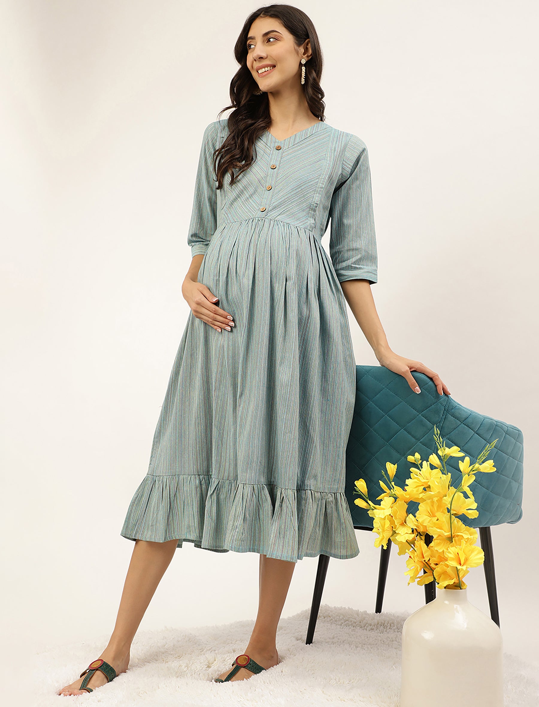 maternity pastel dress Pastel Multicolor Maternity Photoshoot Gown