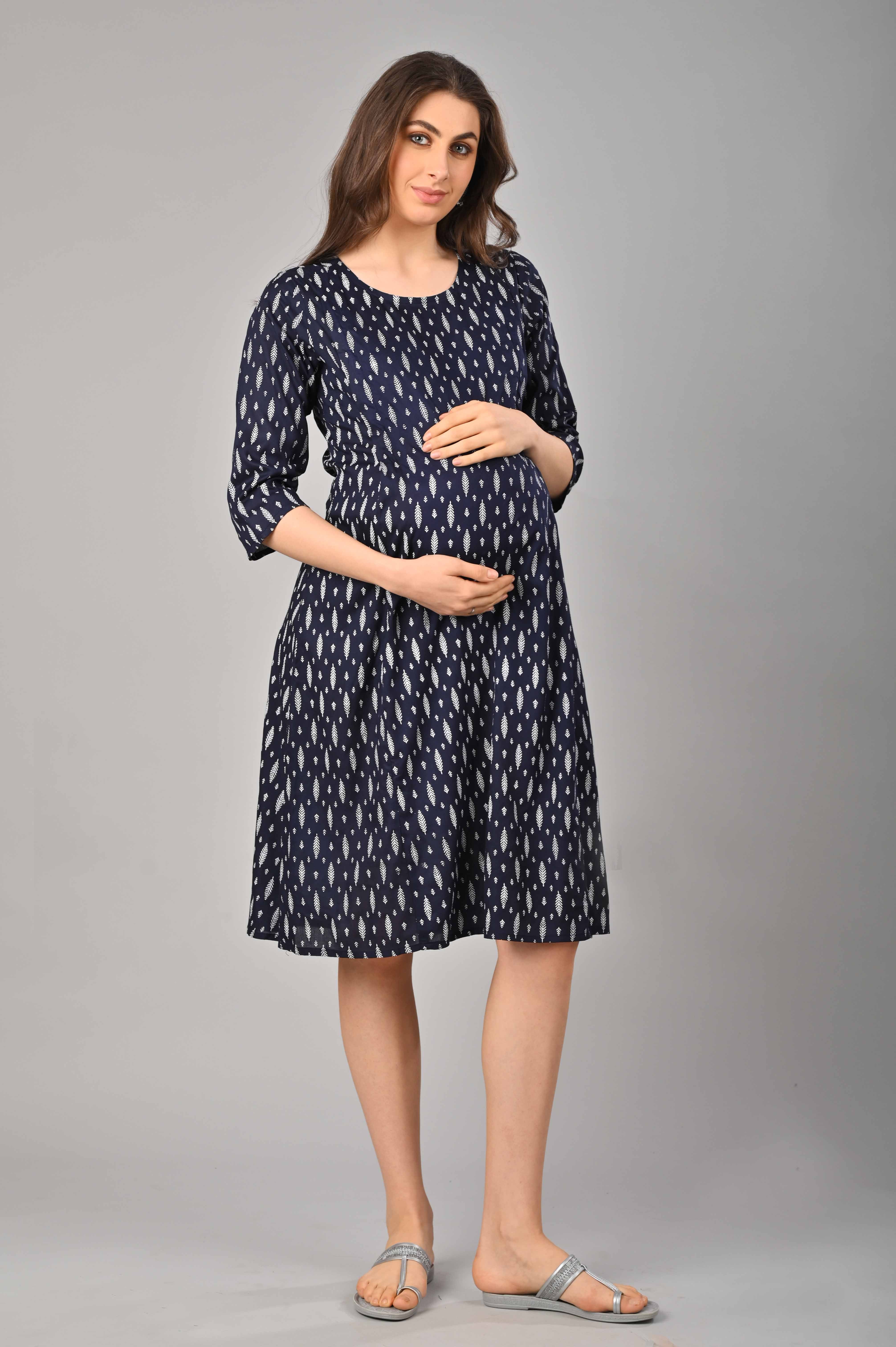 Violet Cotton Printed Maternity/Feeding Gown