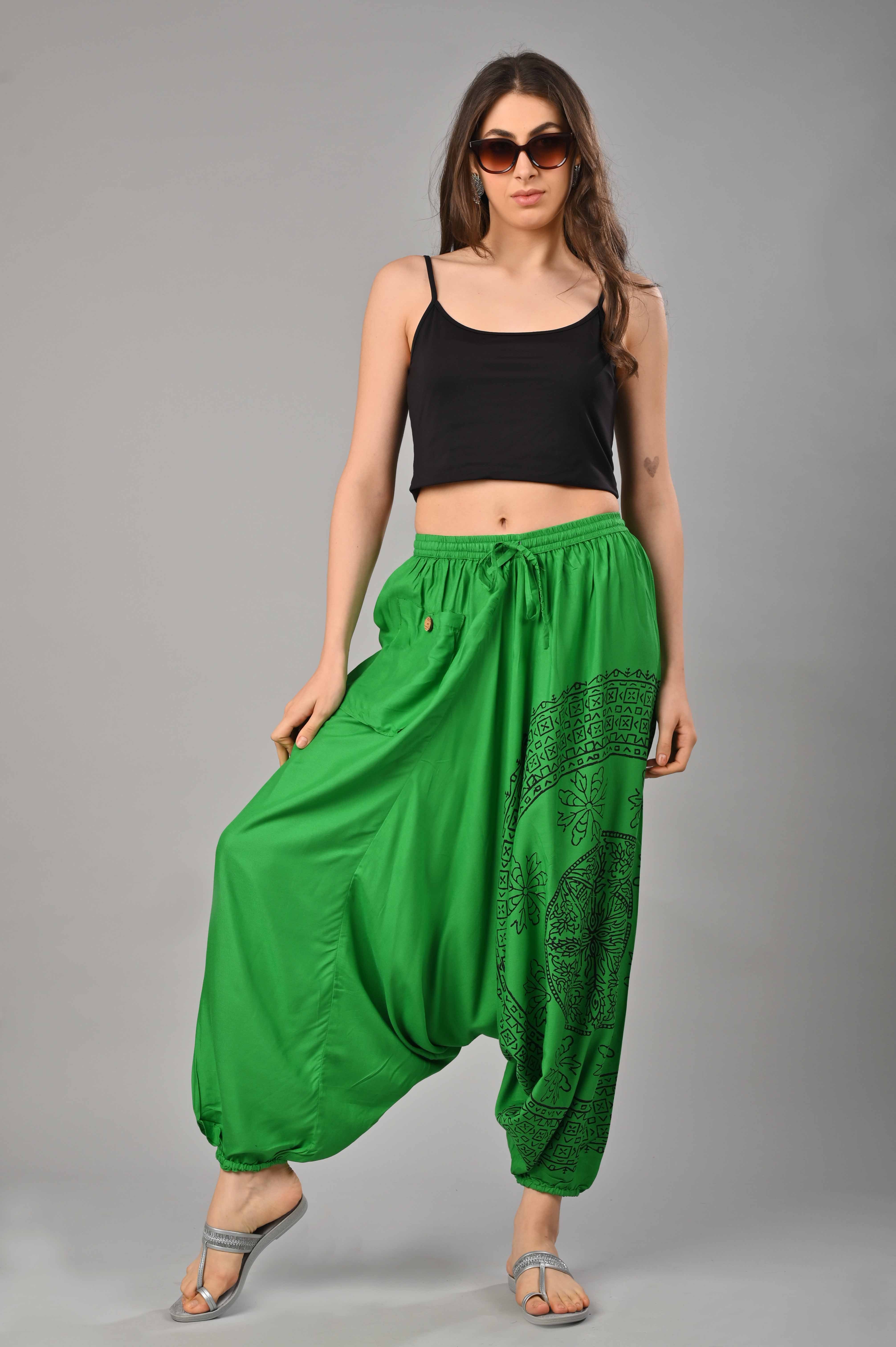 Green Abstract Printed Harem Pant With Pockets