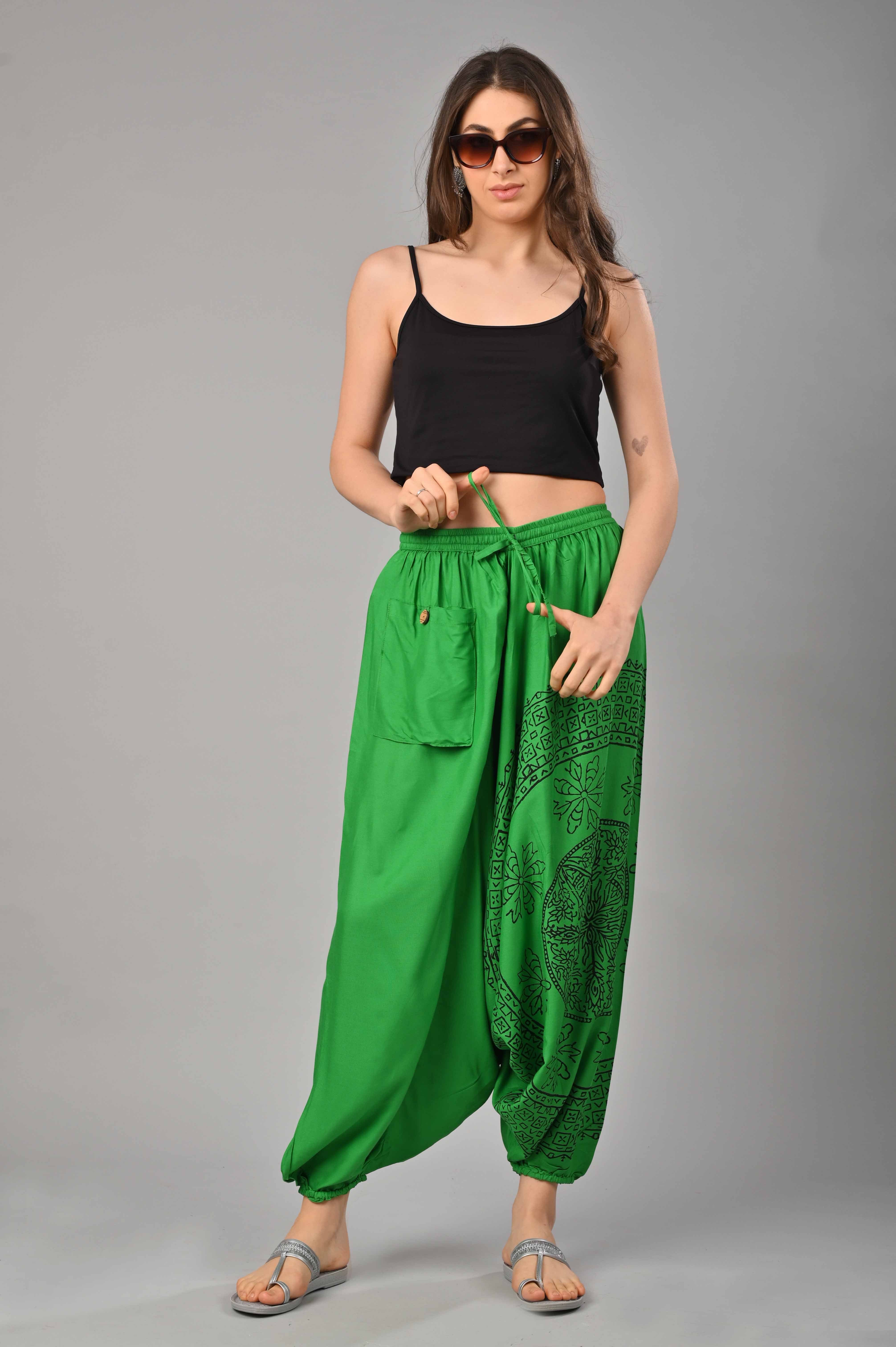 Green Abstract Printed Harem Pant With Pockets