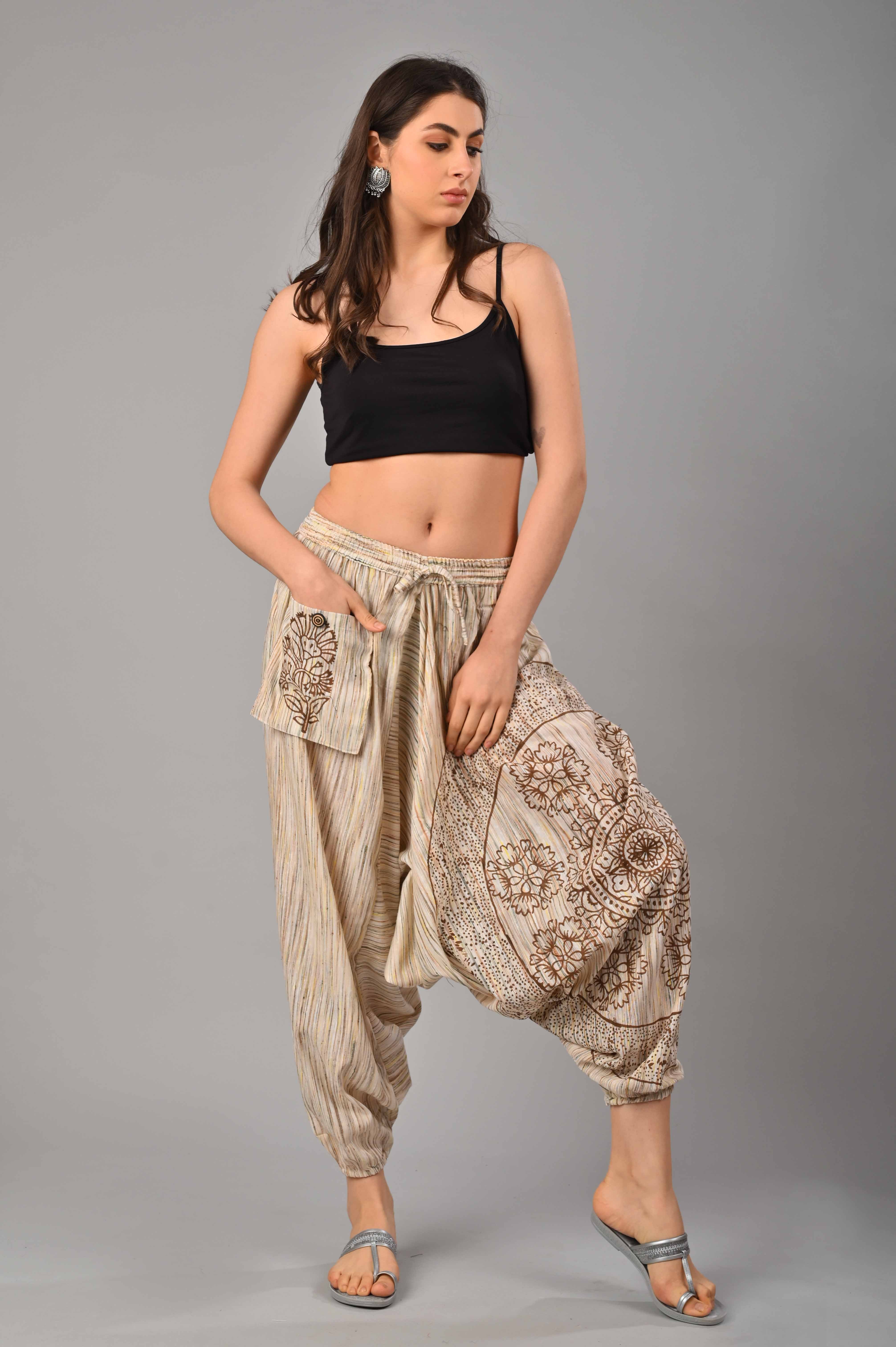 Beige Abstract Printed Harem Pant With Pockets