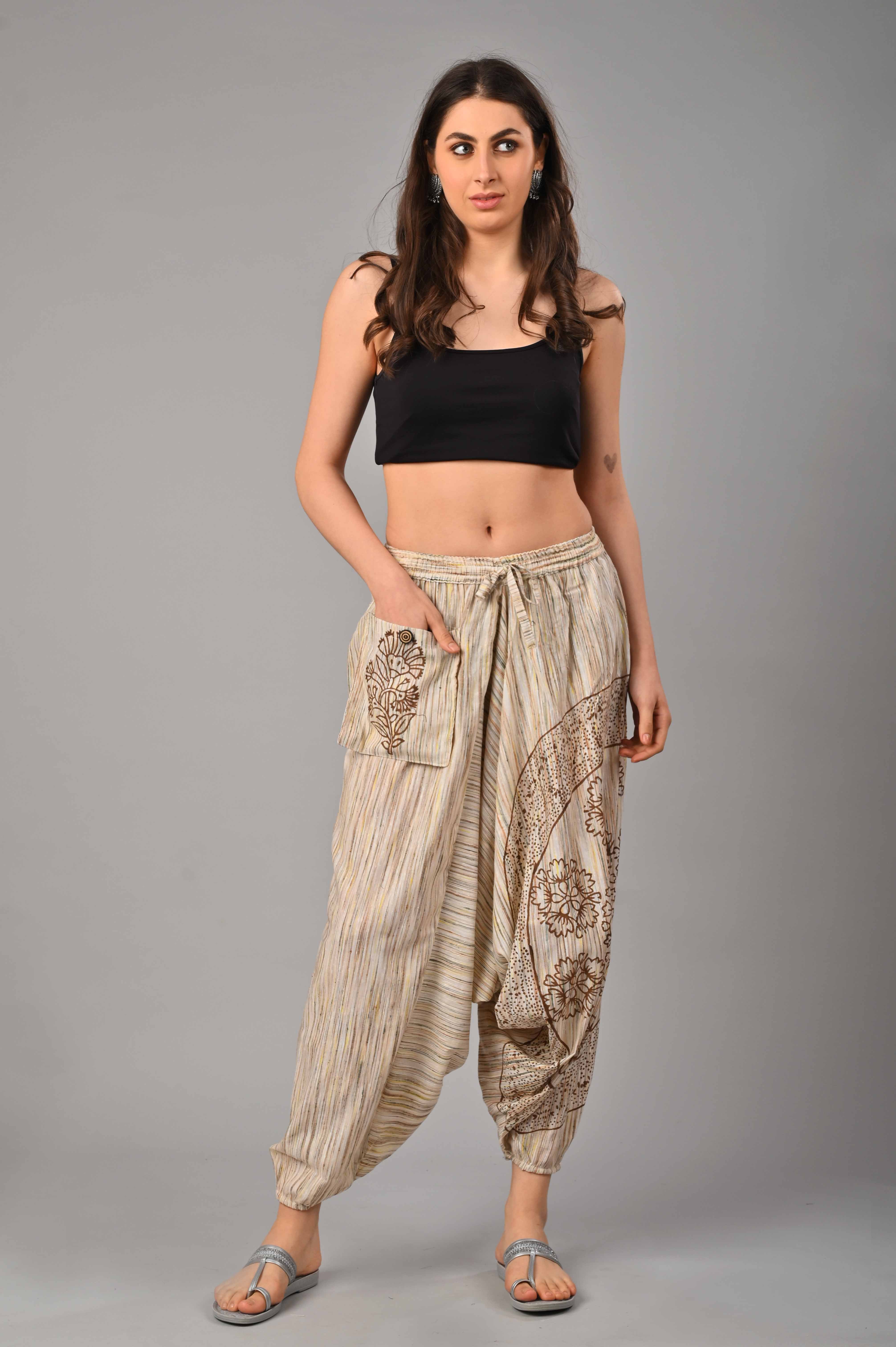 Beige Abstract Printed Harem Pant With Pockets