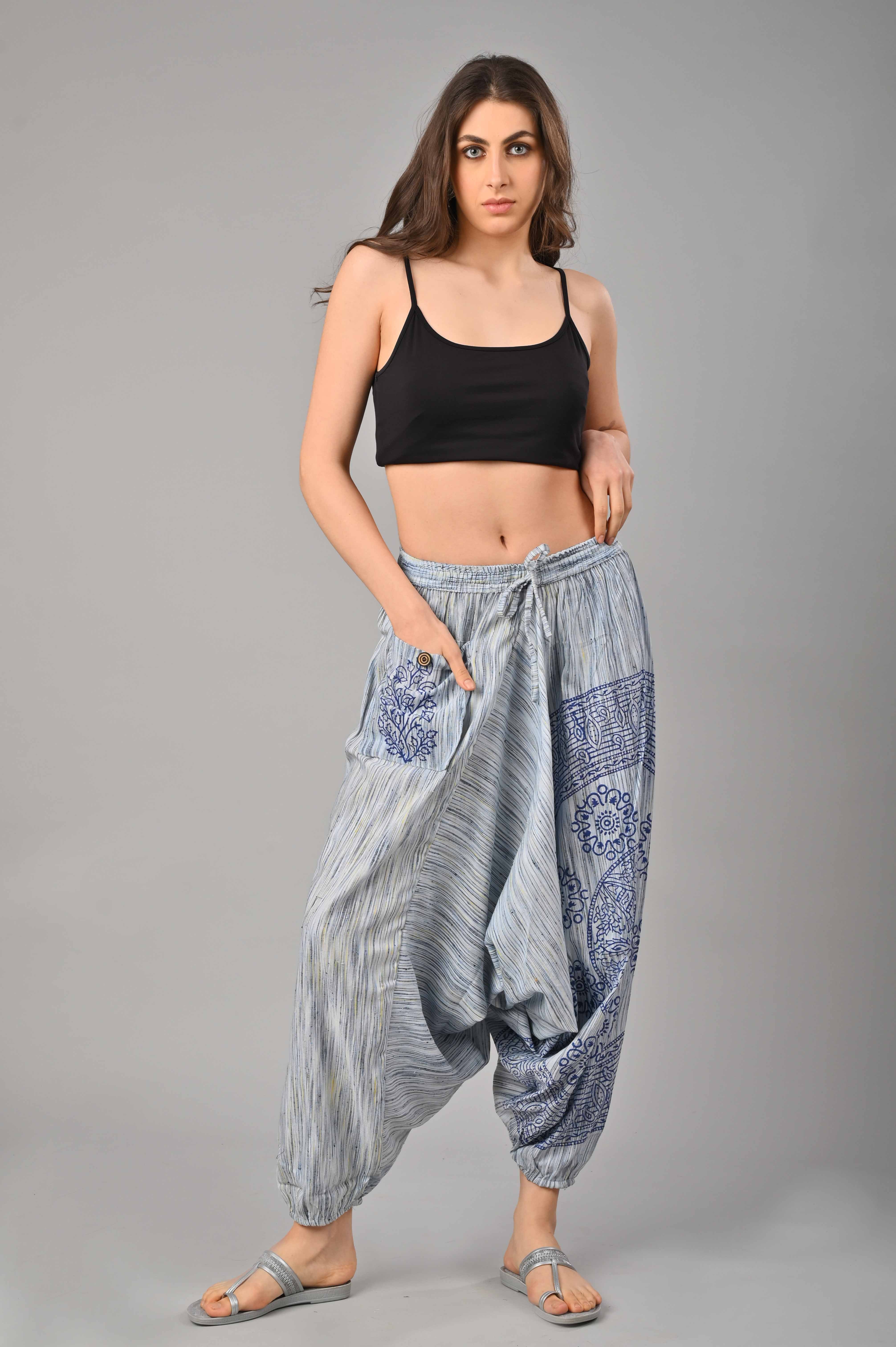 Grey Abstract Printed Harem Pant With Pockets