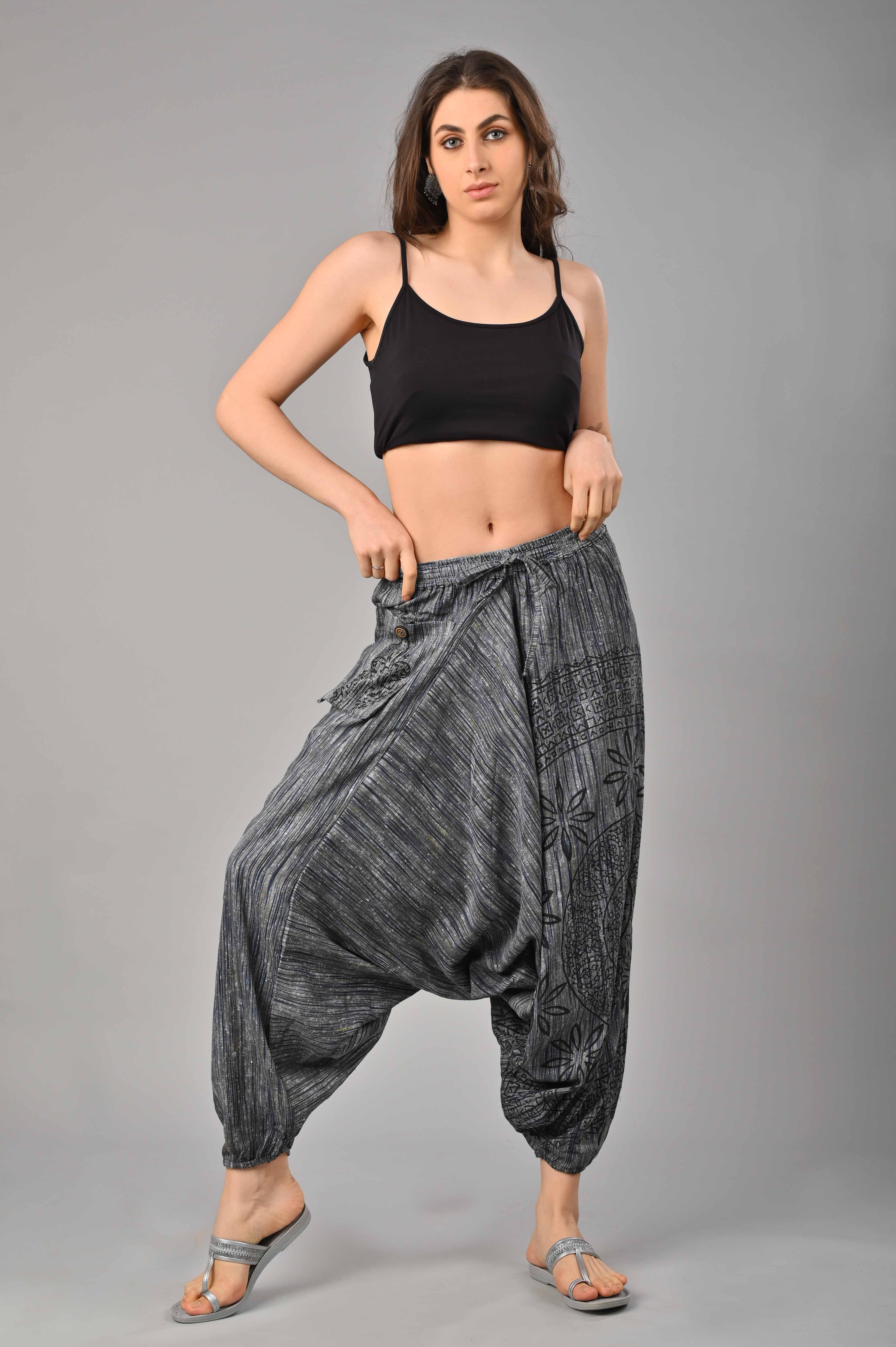 Dark Grey Abstract Printed Harem Pant With Pockets