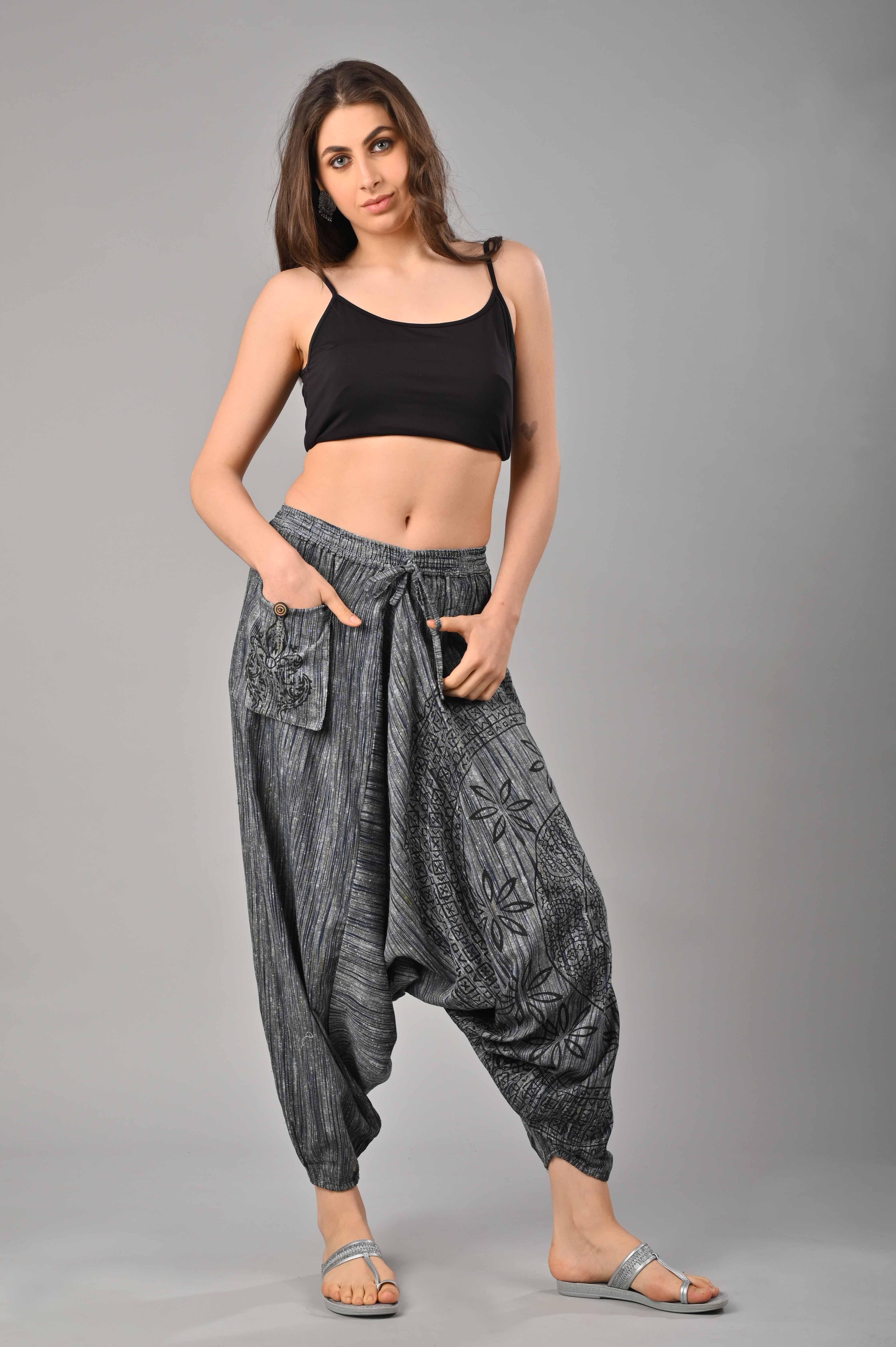 Dark Grey Abstract Printed Harem Pant With Pockets
