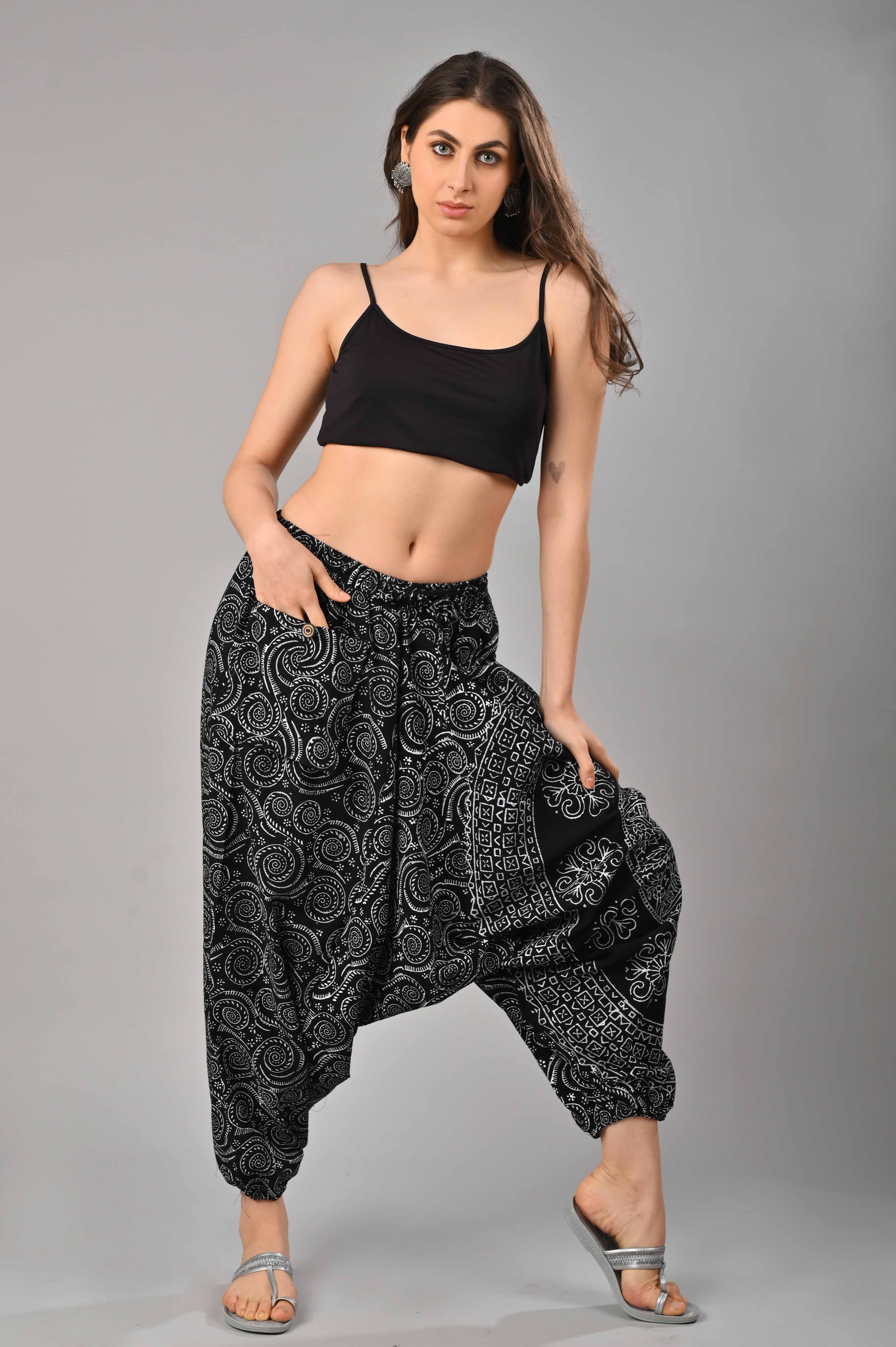 Black Abstract Printed Harem Pant With Pockets