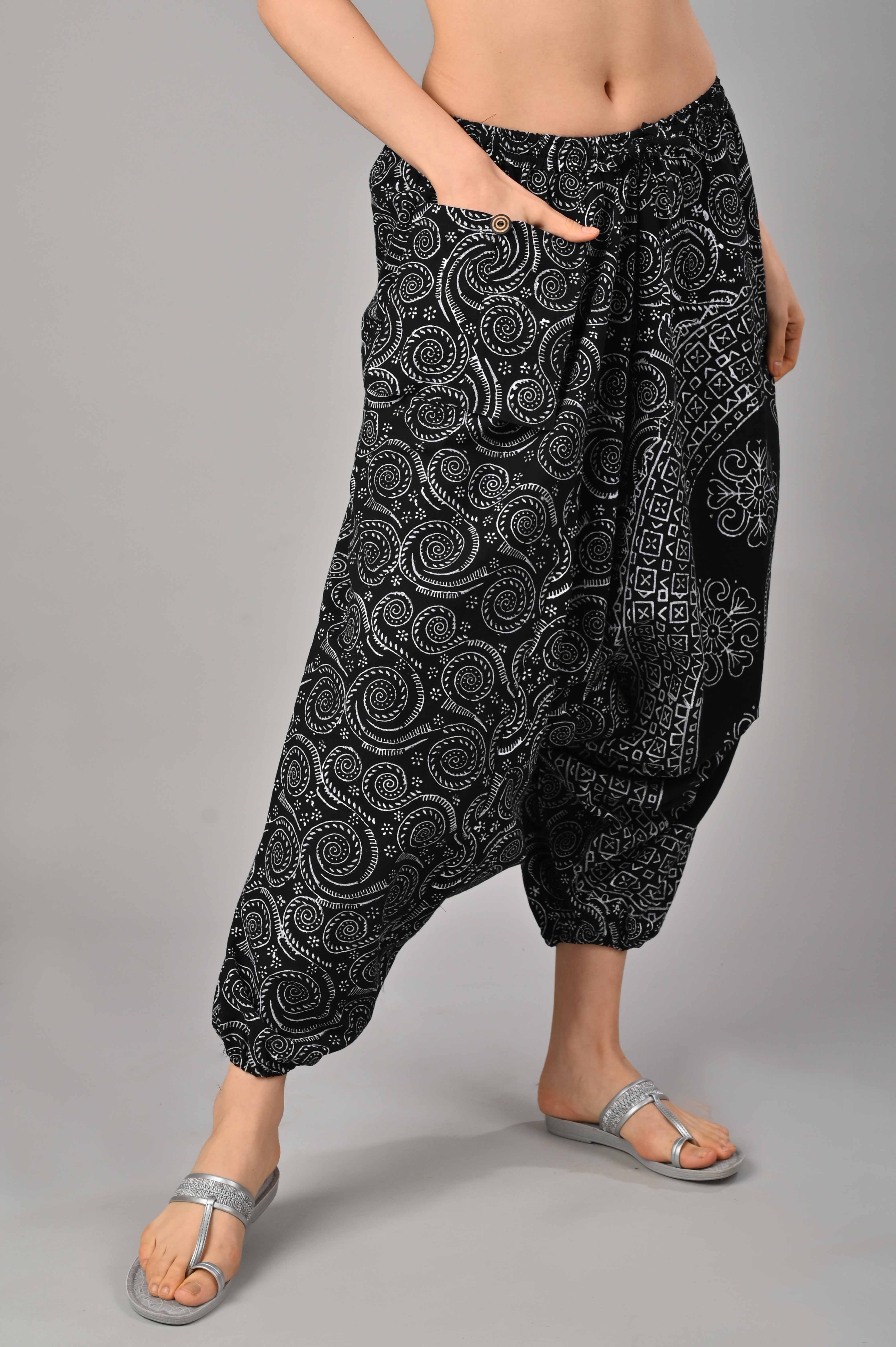 Black Abstract Printed Harem Pant With Pockets