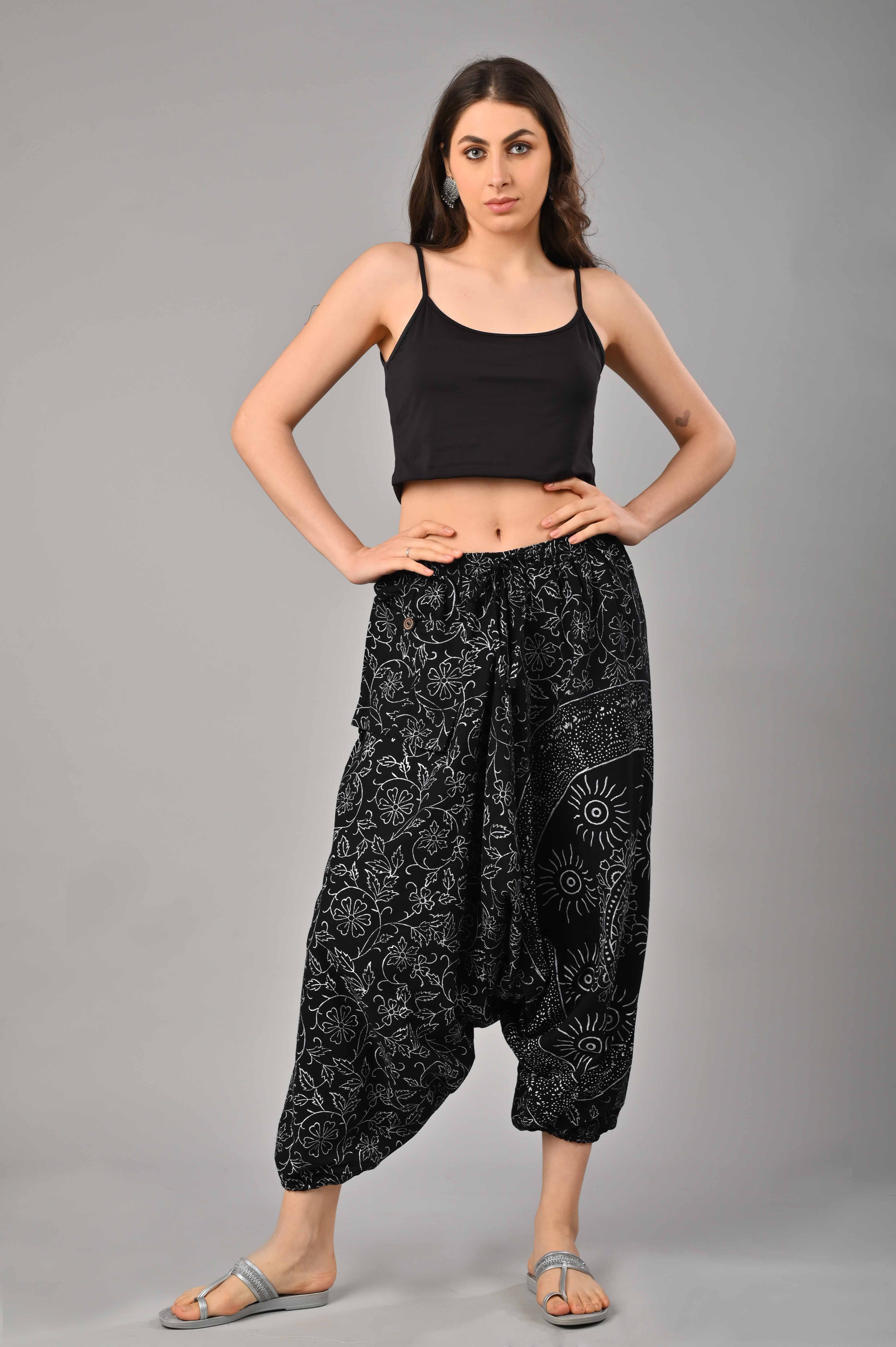 Black Abstract Printed Harem Pant With Pockets