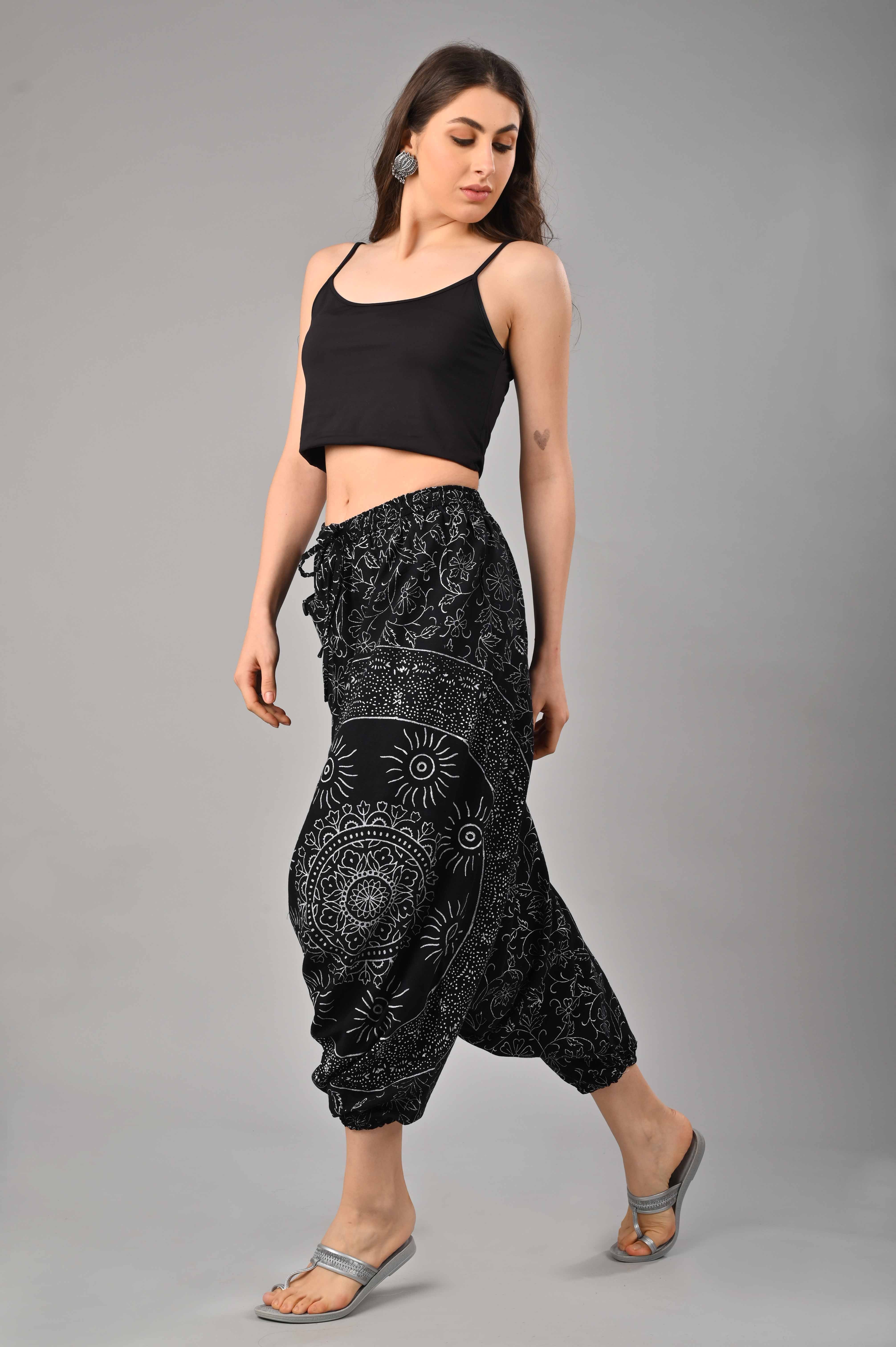 Black Abstract Printed Harem Pant With Pockets
