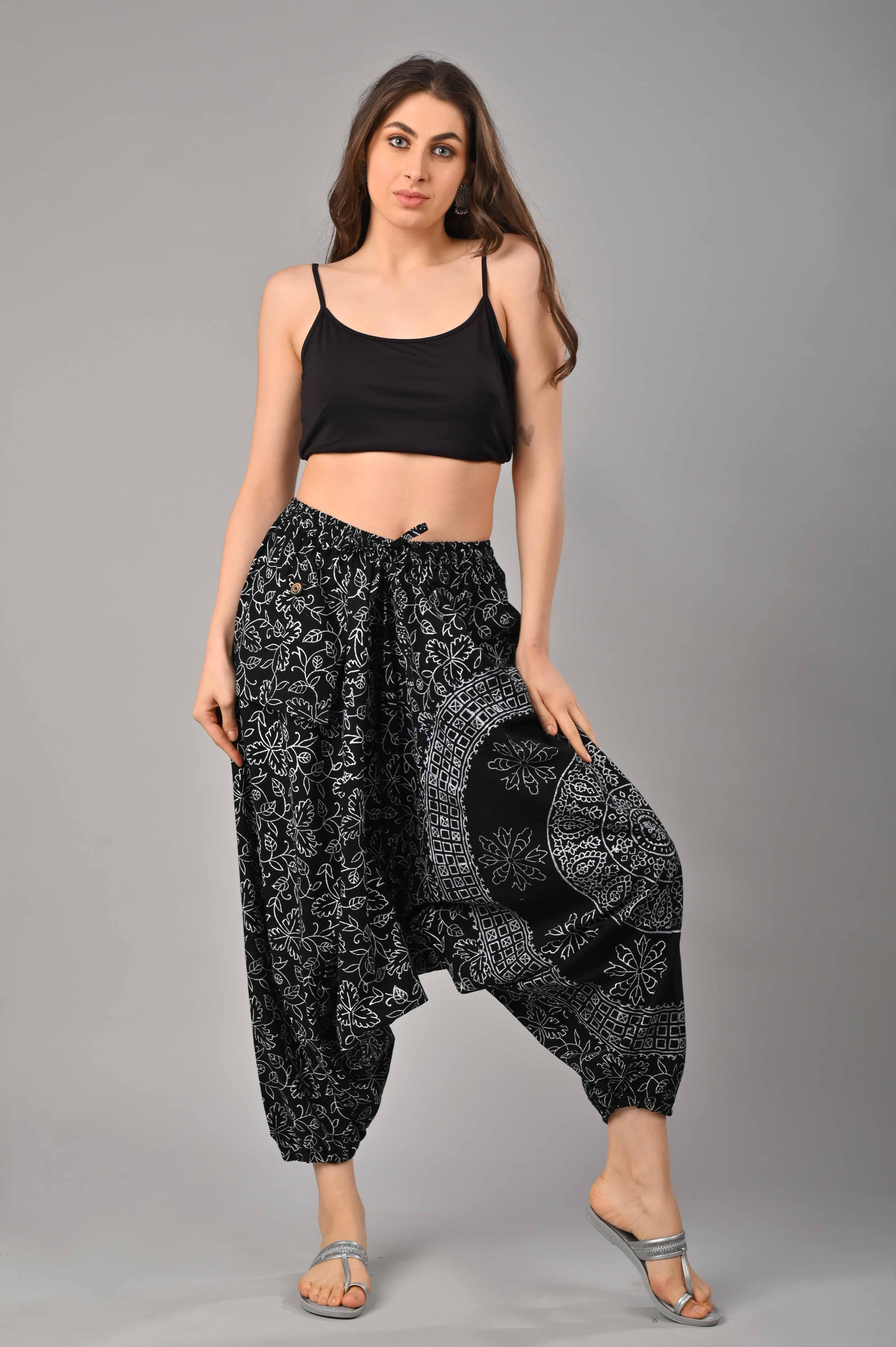 Black Abstract Printed Harem Pant With Pockets