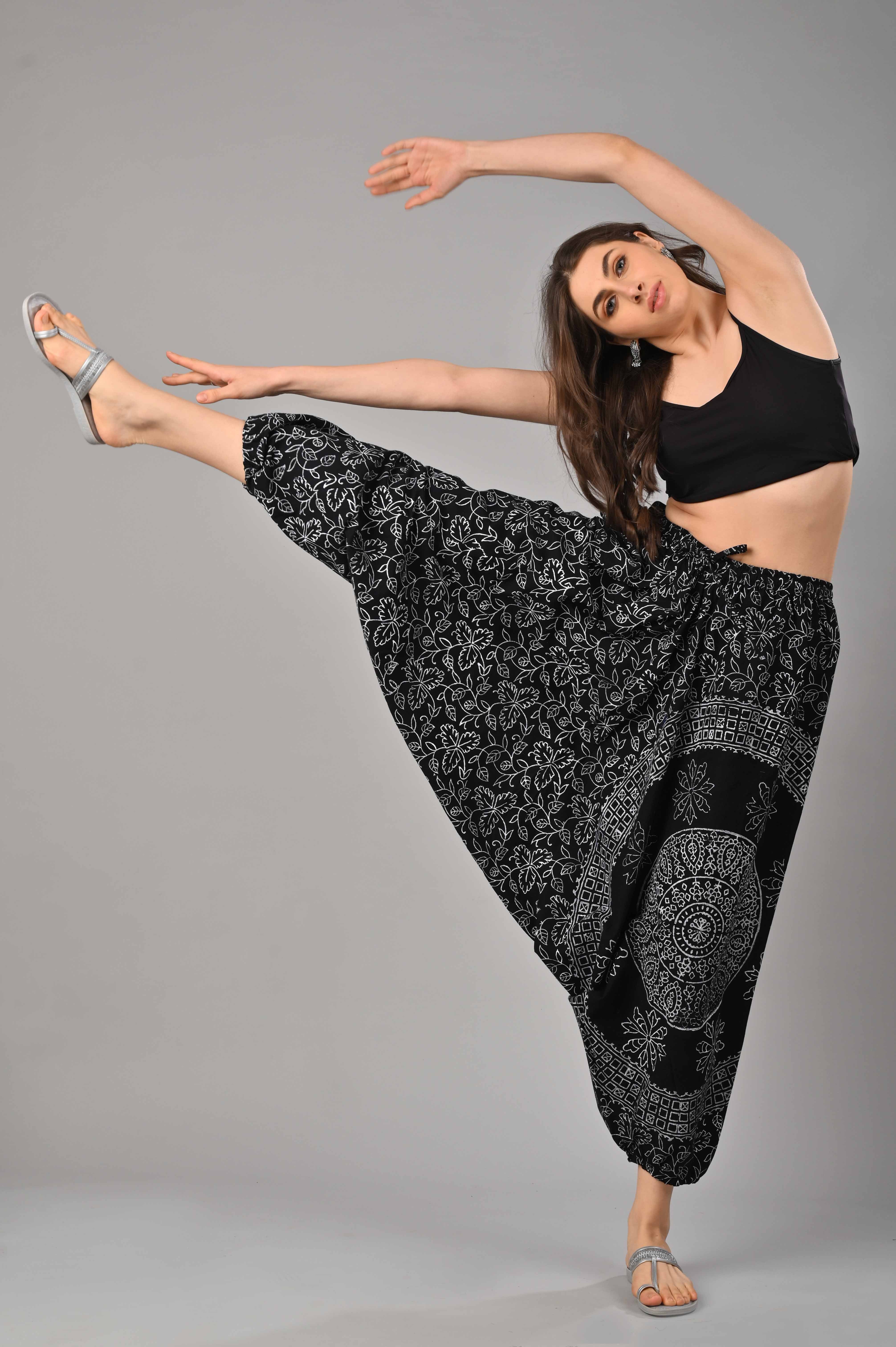 Black Abstract Printed Harem Pant With Pockets