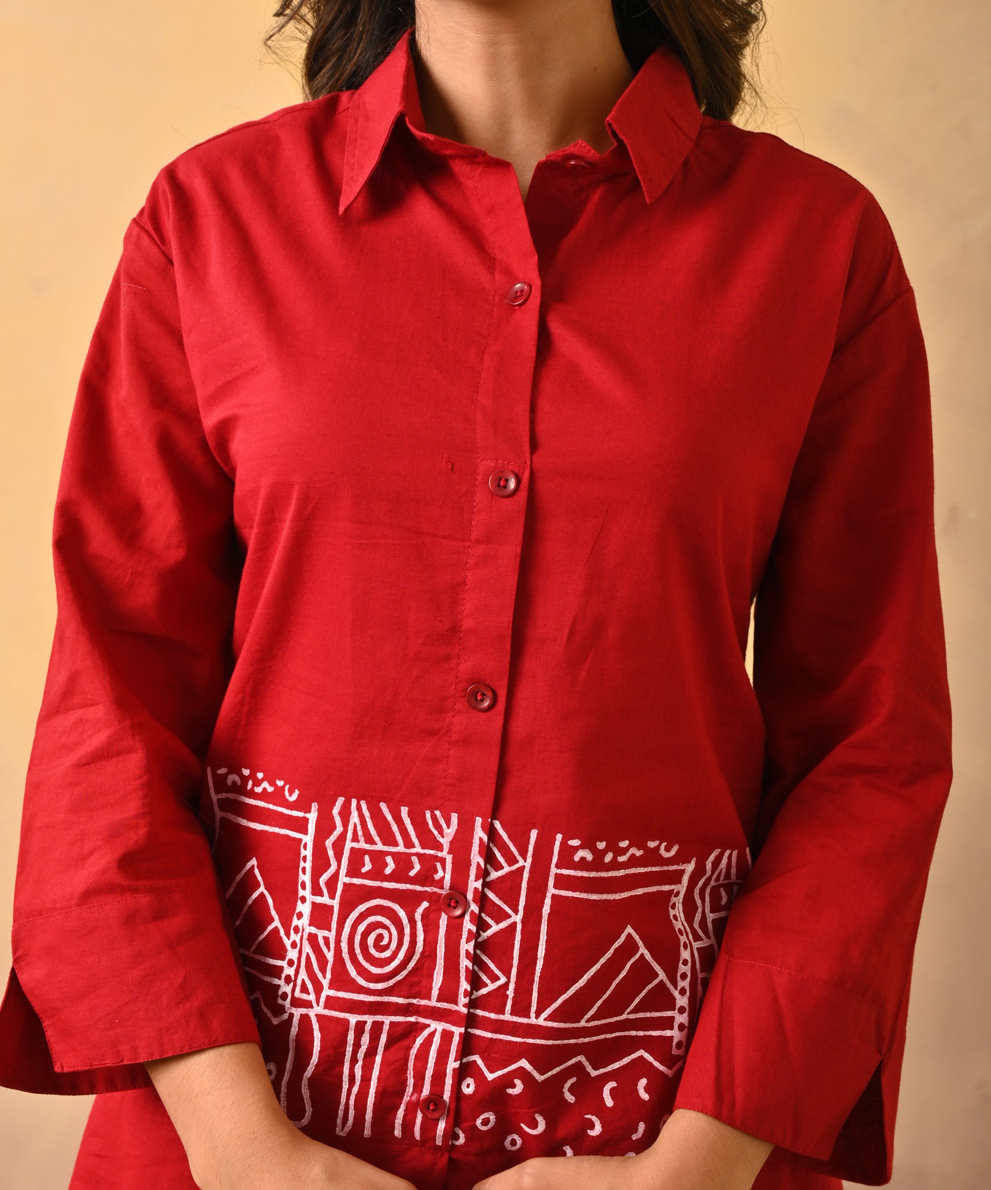 Red Cotton Co-Ord Set With Embroidery