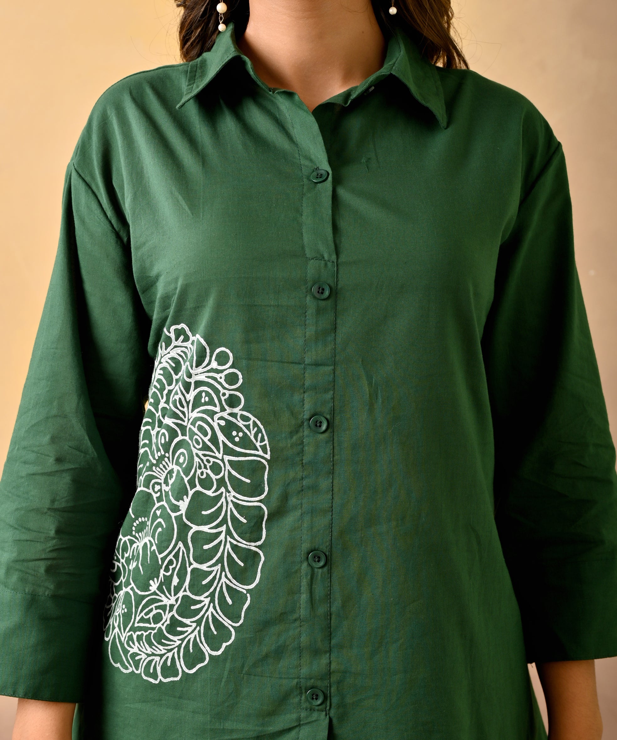 Green Cotton Co-Ord Set With Embroidery