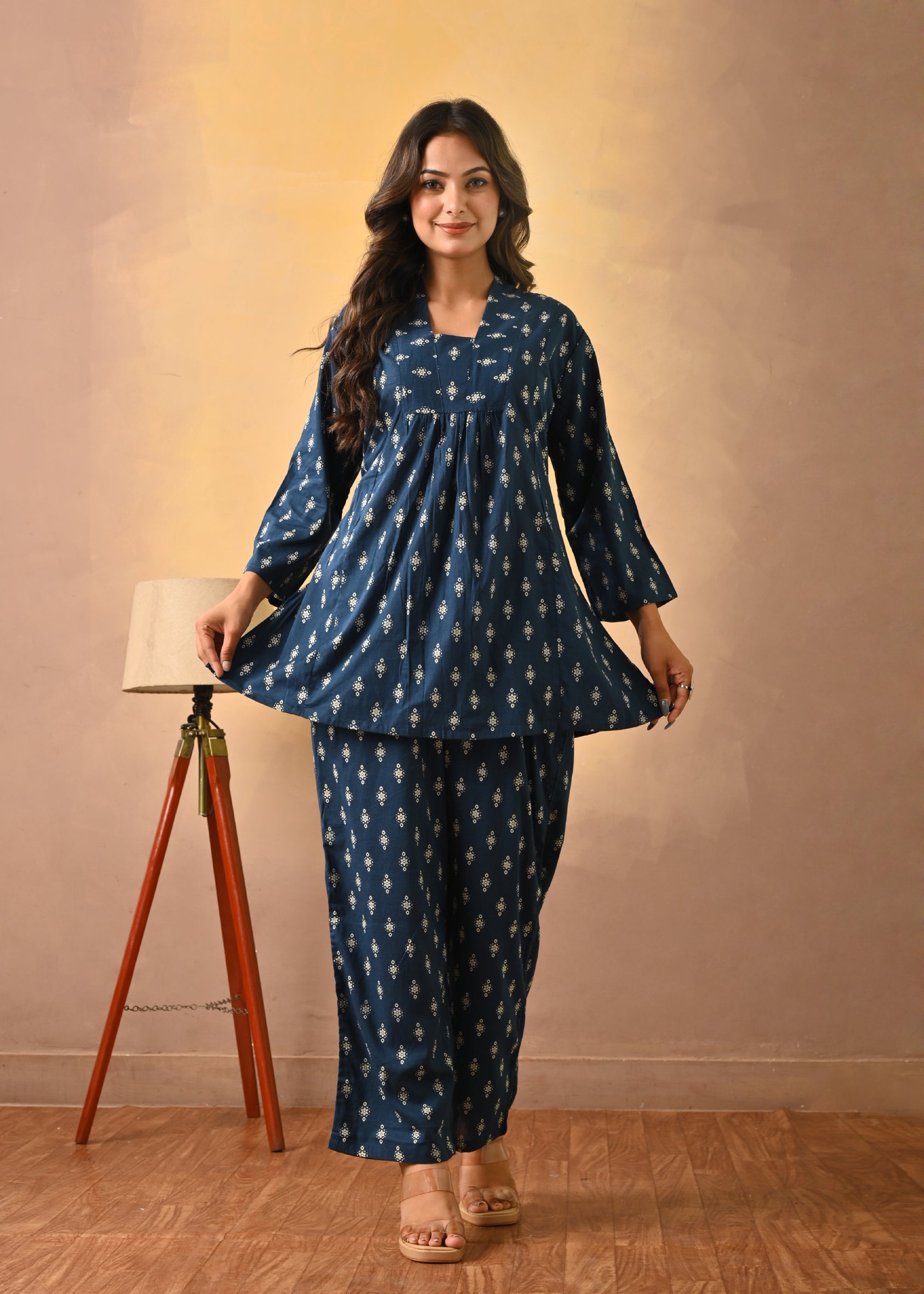 Navy Printed Cotton Co-Ord Set