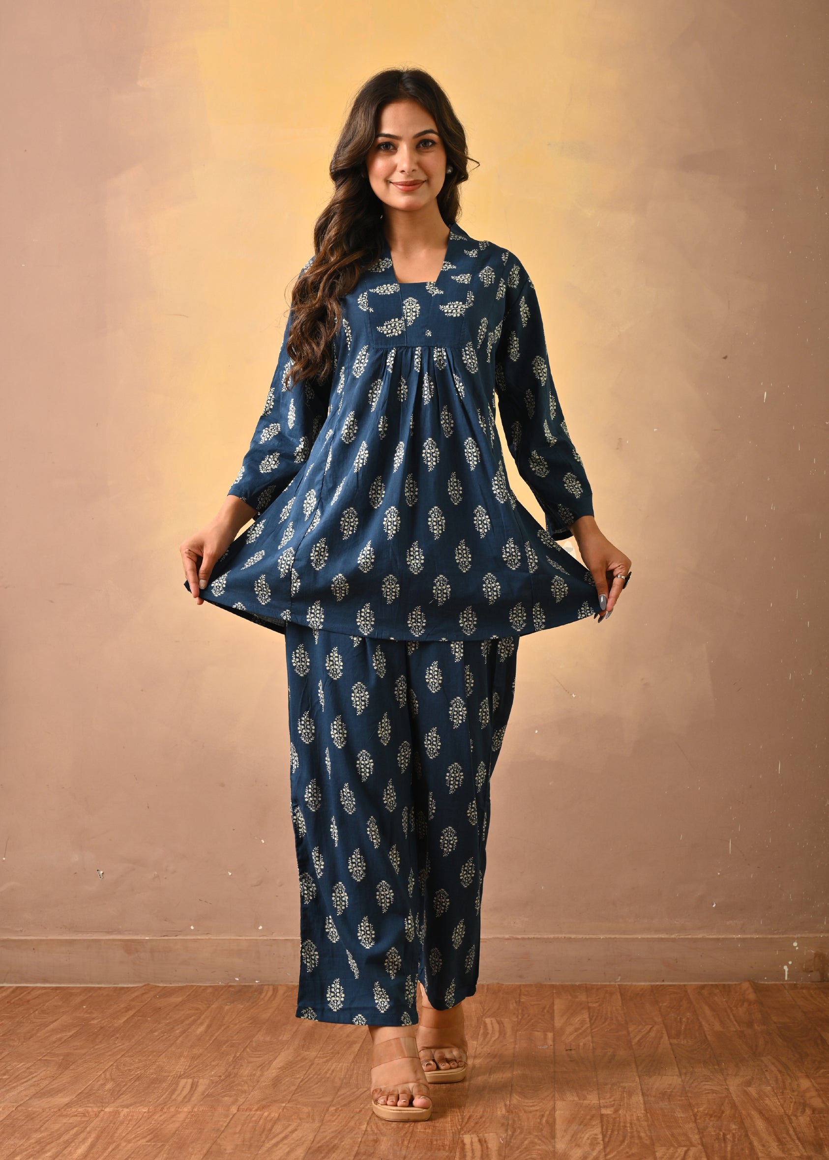 Navy Printed Cotton Co-Ord Set
