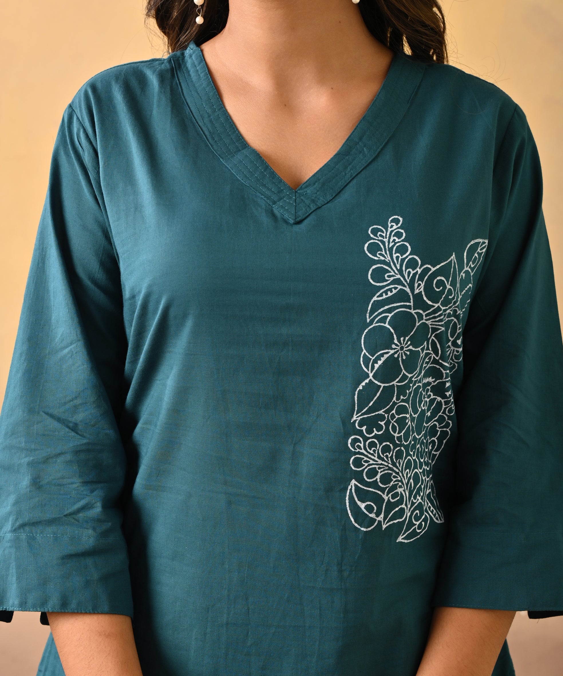 Olive Cotton Co-Ord Set With Embroidery
