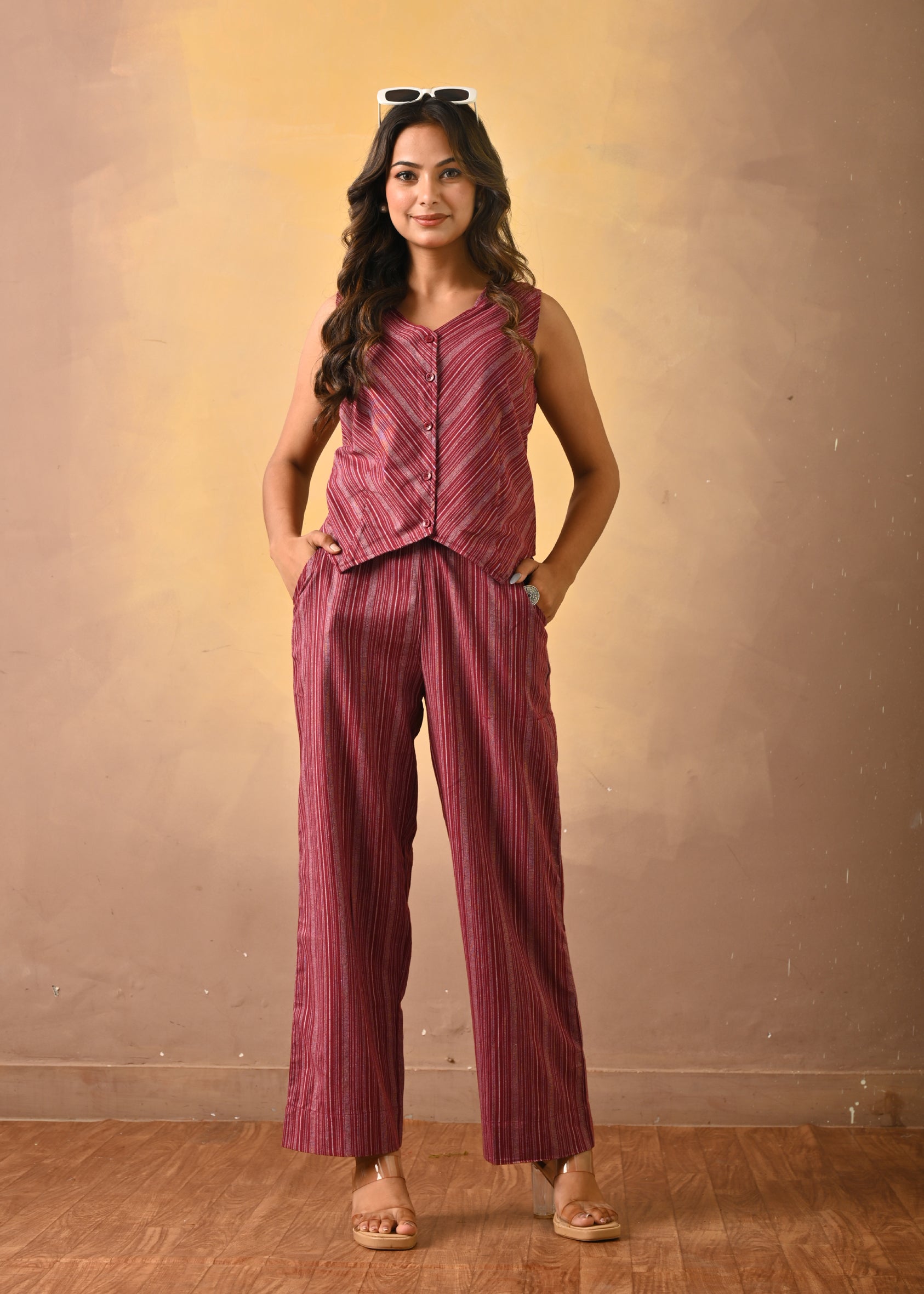 Magenta Cotton Sleeveless Co-Ord Set