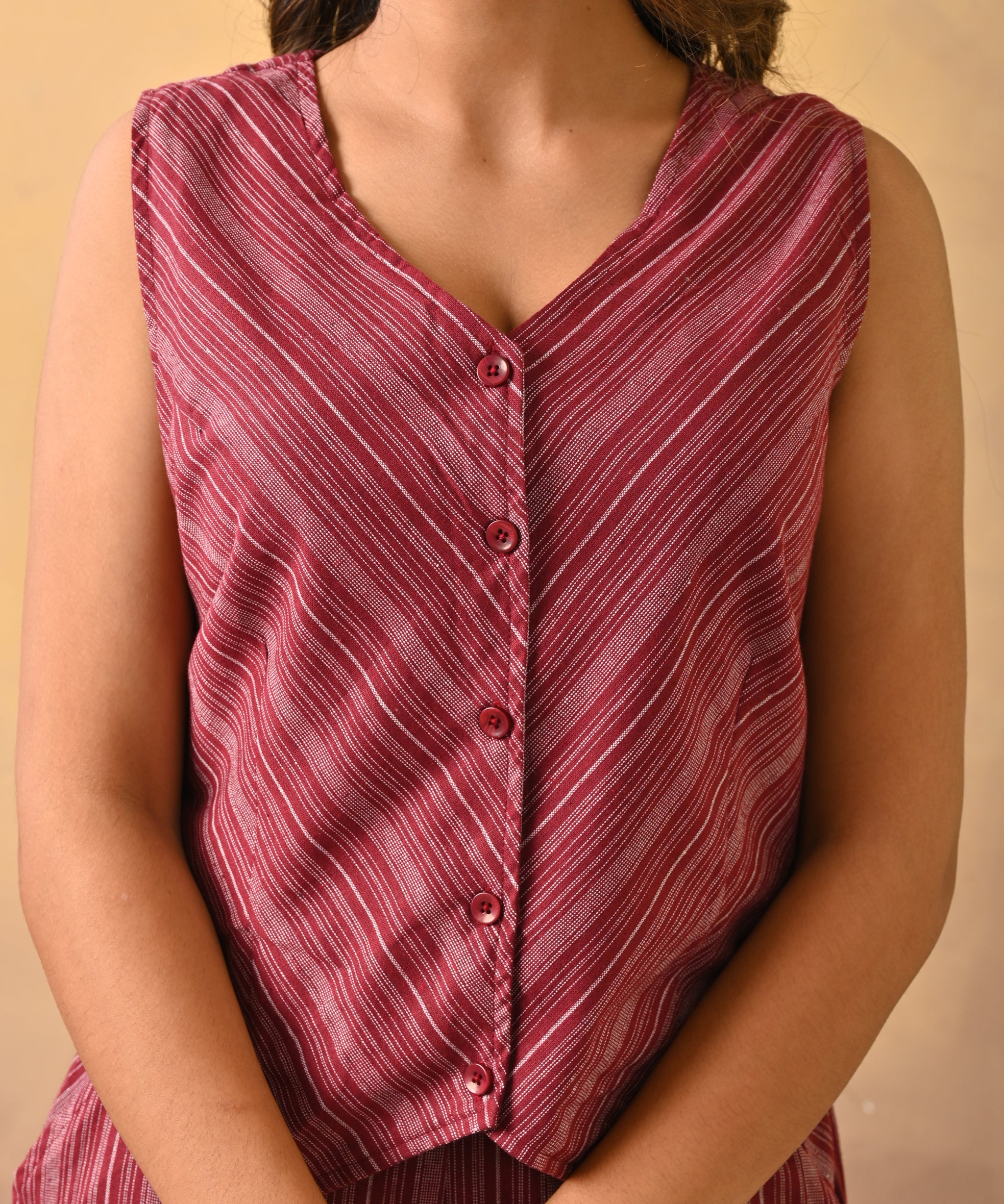 Magenta Cotton Sleeveless Co-Ord Set