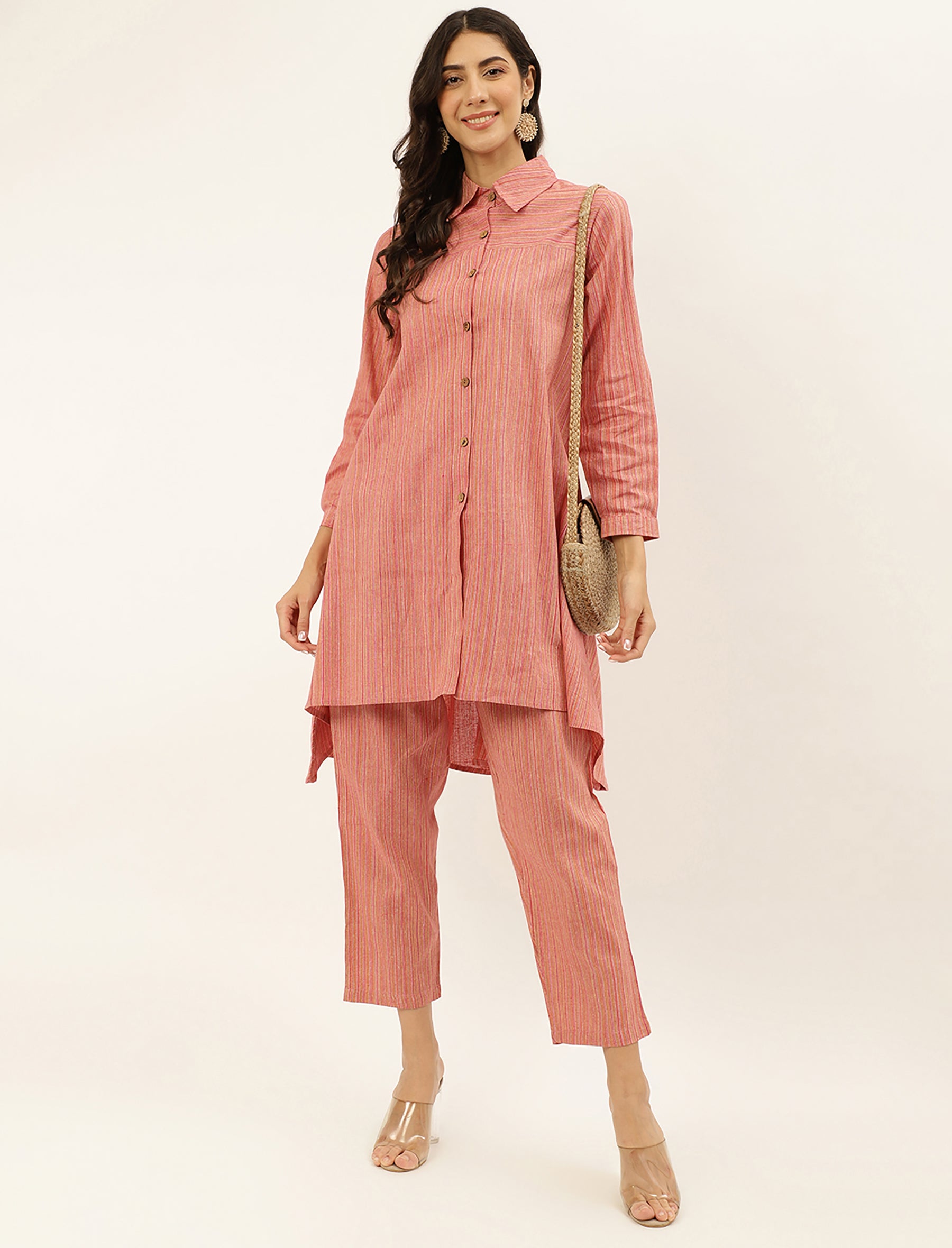 Peach Solid Stylish Cotton Co-Ord Set