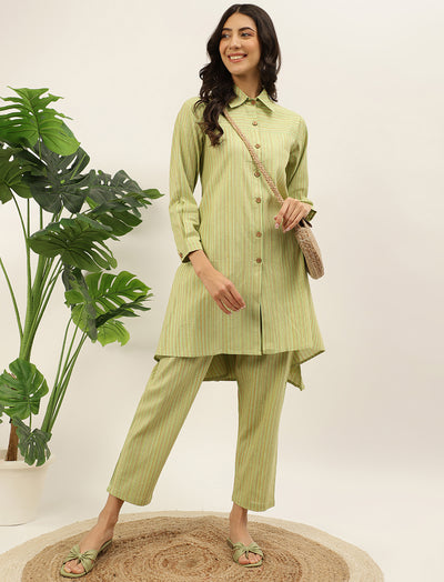 Pastel Green Solid Stylish Cotton Co-Ord Set