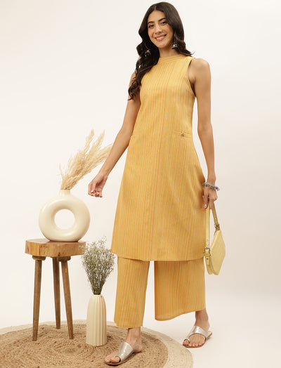 Yellow Solid Stylish Cotton Co-Ord Set