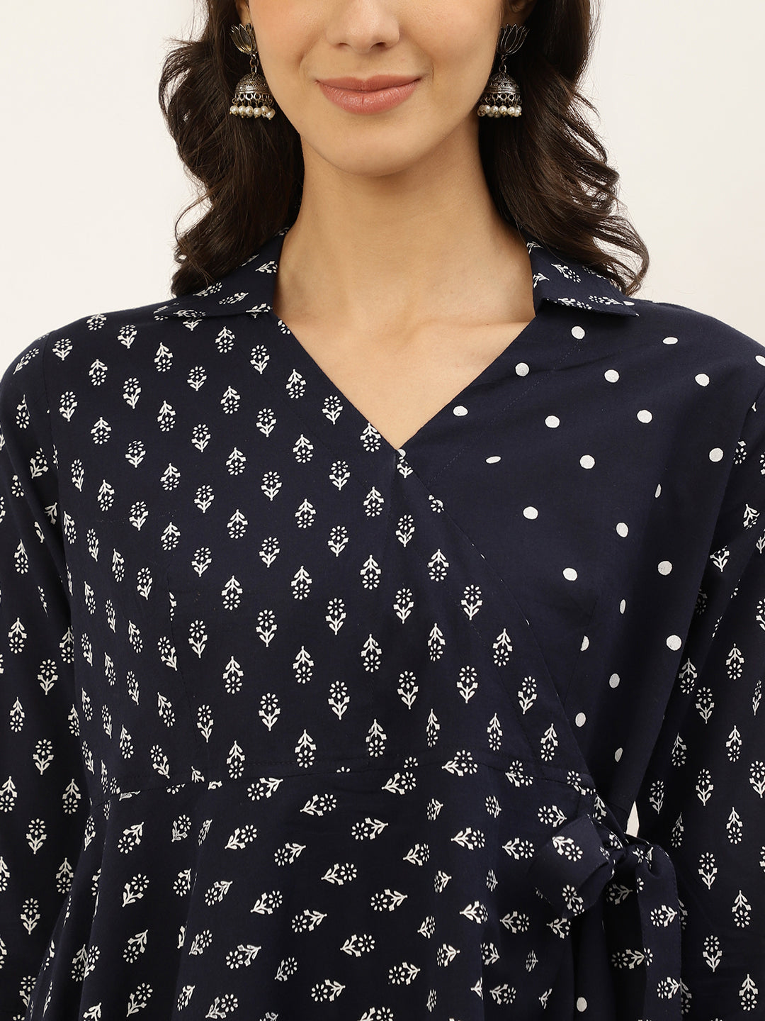 Navy Polka Dots Cotton Printed Cotton Co-Ord Set