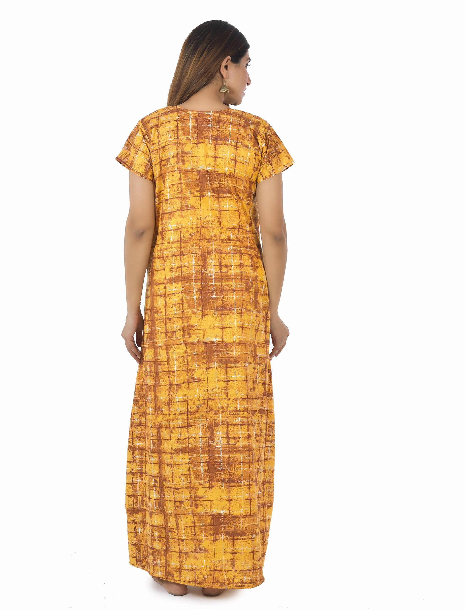 Yellow Printed Cotton Feeding Maxi With Zip