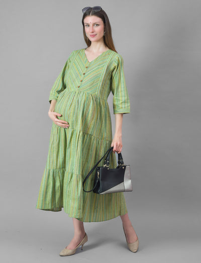 Pista Green Printed Cotton Maternity/Feeding Gown