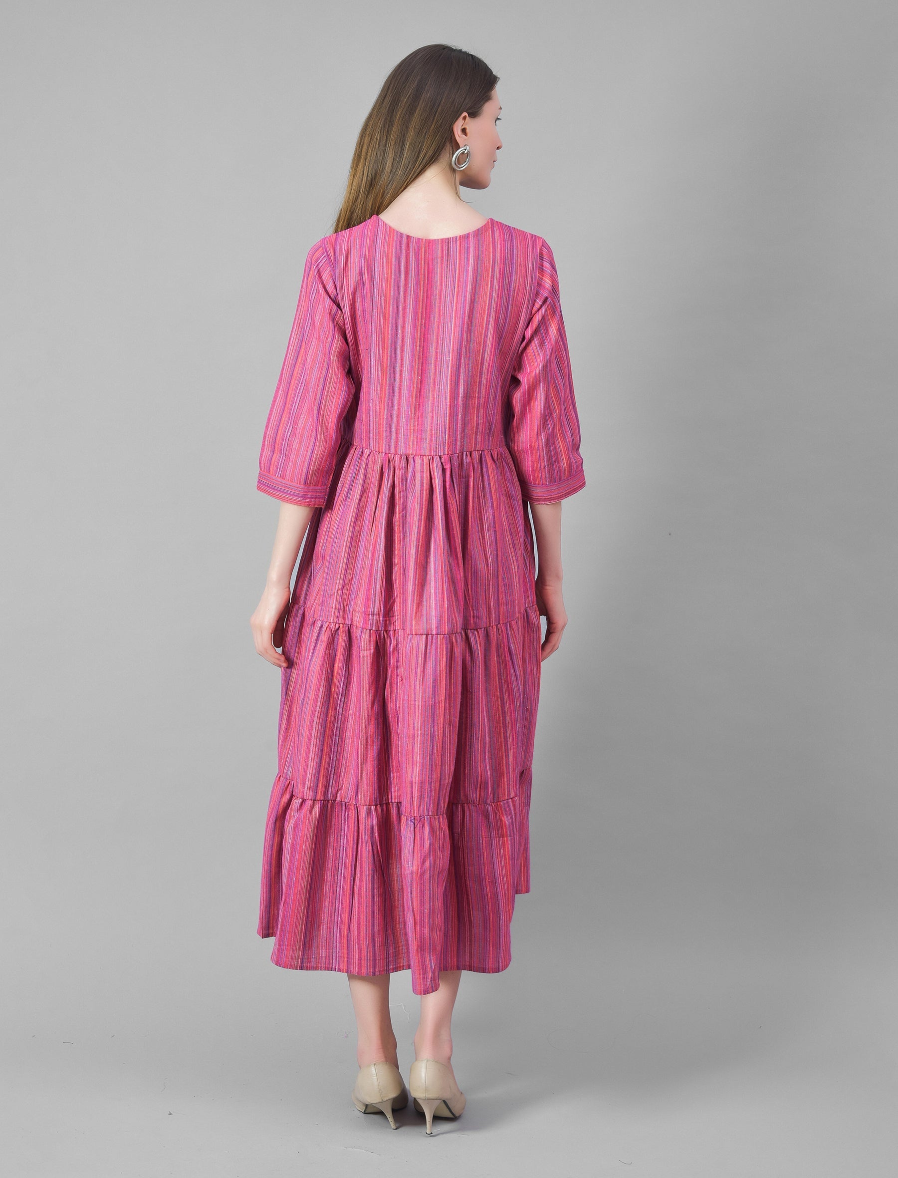 Dark Pink Printed Cotton Maternity/Feeding Gown