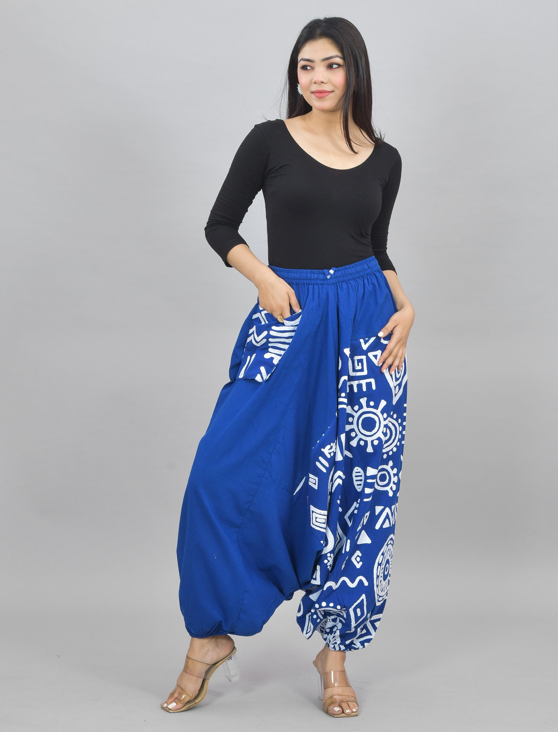 Blue Abstract Printed Harem Pant With Pockets