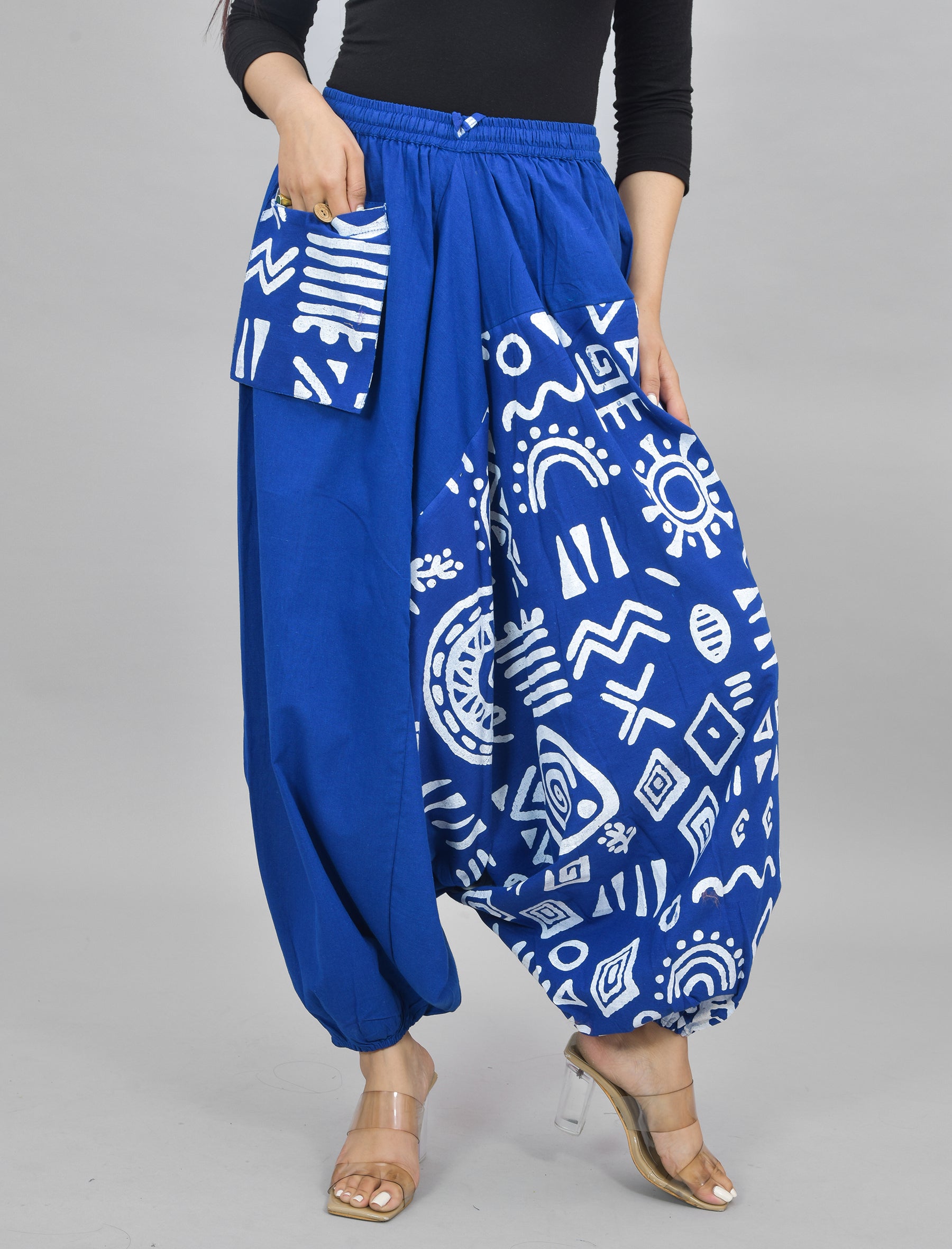 Blue Abstract Printed Harem Pant With Pockets