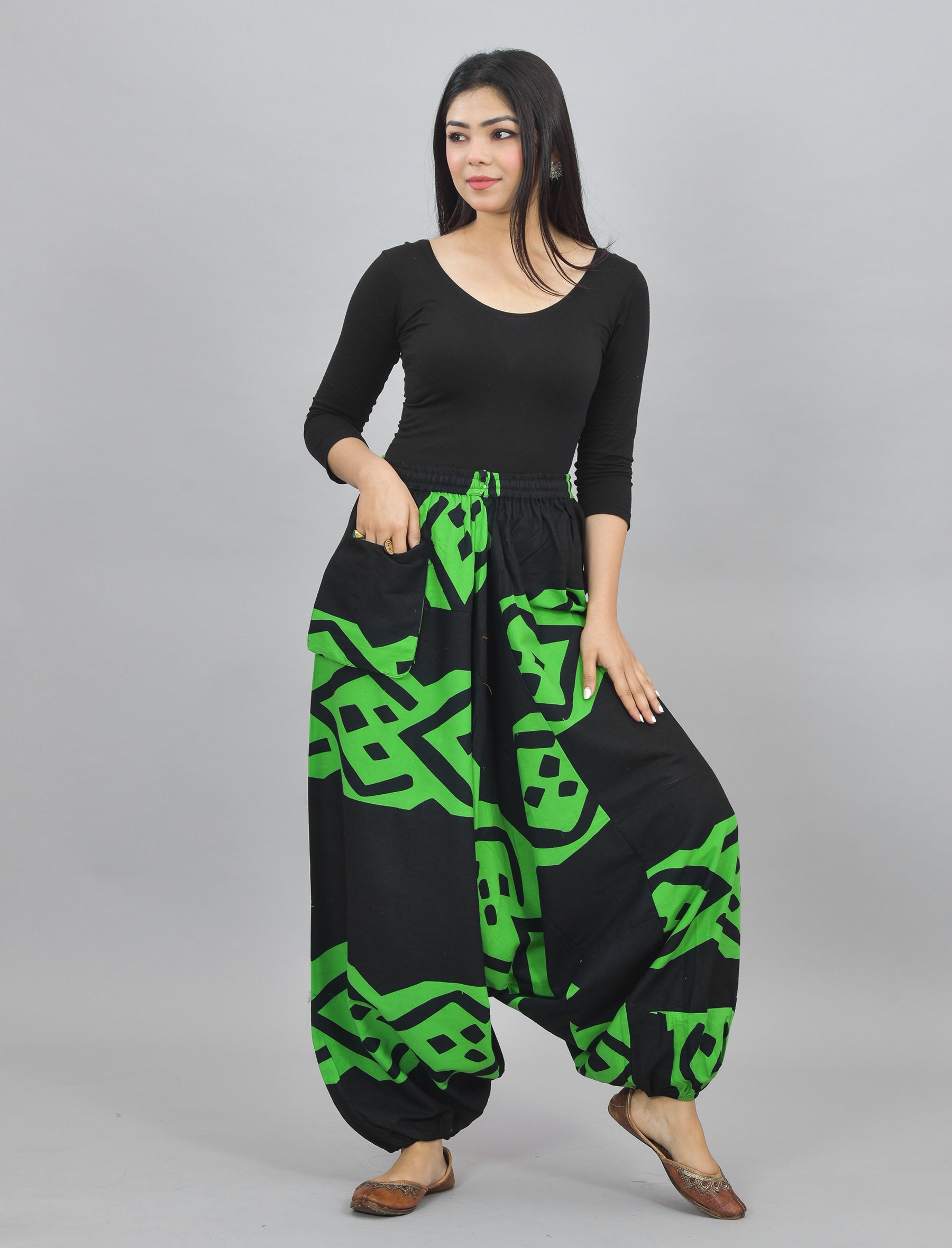 Black Abstract Printed Harem Pant With Pockets