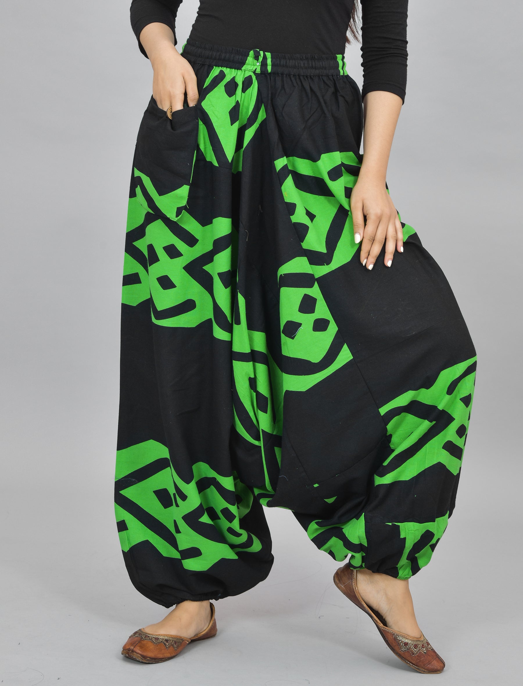 Black Abstract Printed Harem Pant With Pockets