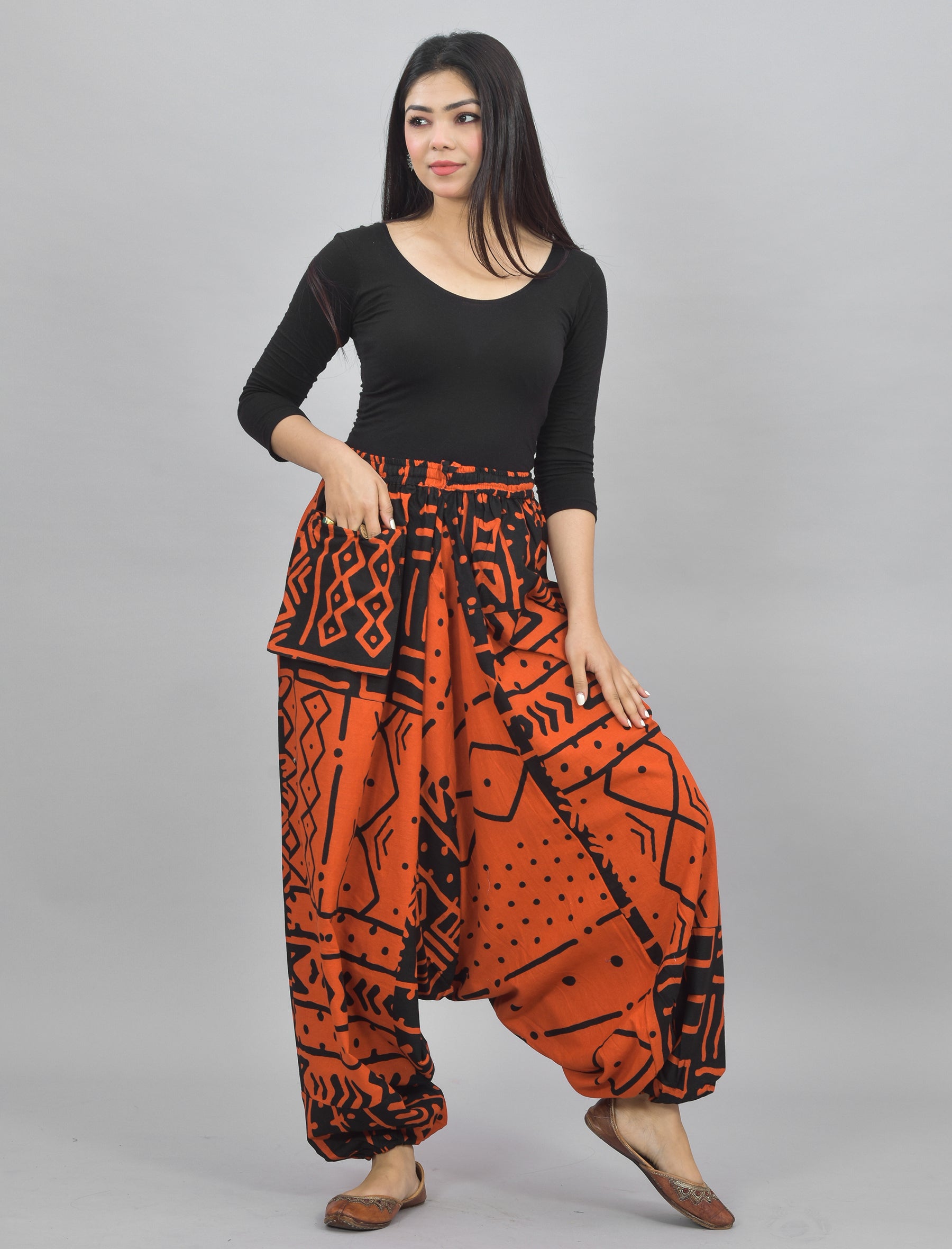 Orange Abstract Printed Harem Pant With Pockets