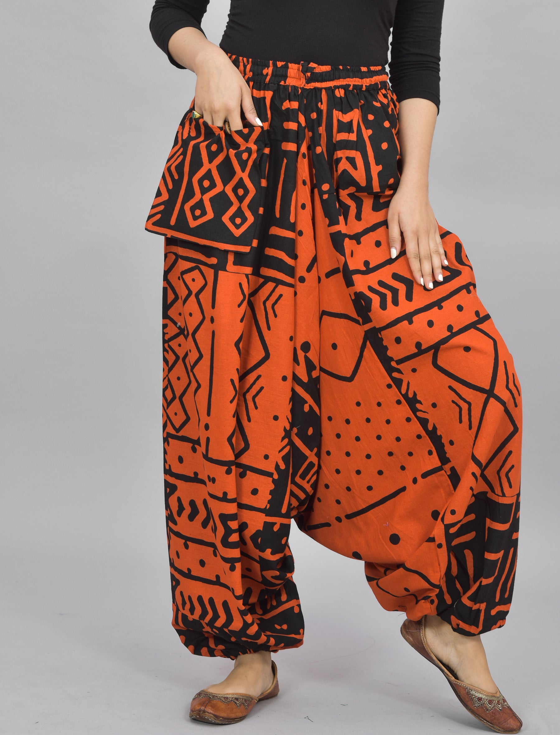 Orange Abstract Printed Harem Pant With Pockets