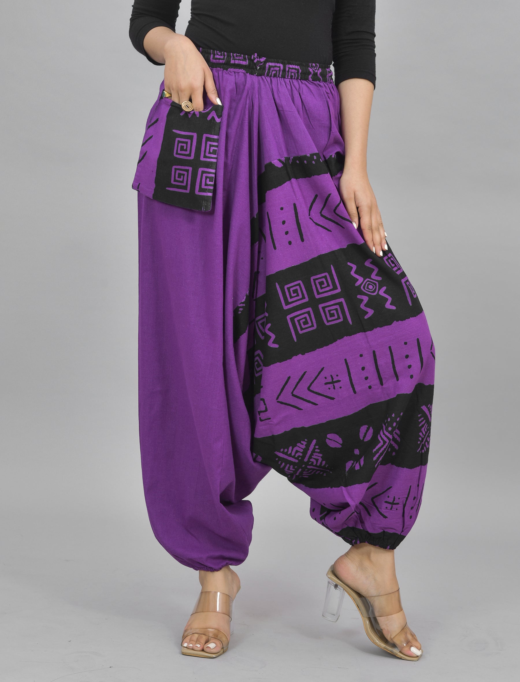 Purple Abstract Printed Harem Pant With Pockets