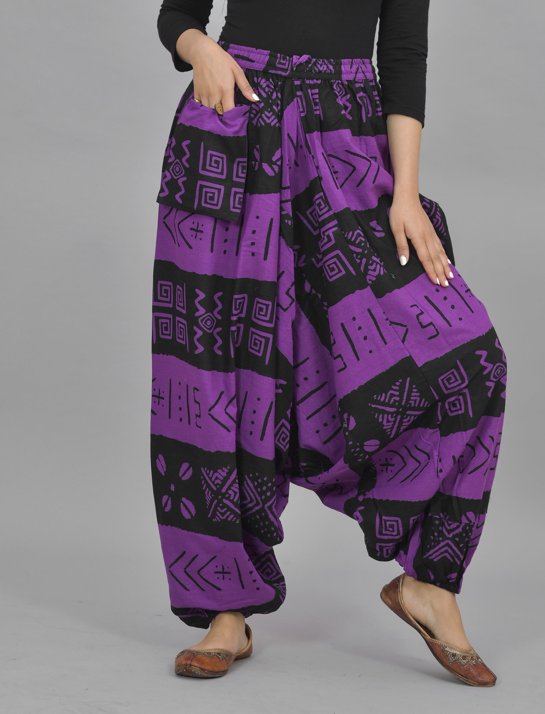 Purple Abstract Printed Harem Pant With Pockets