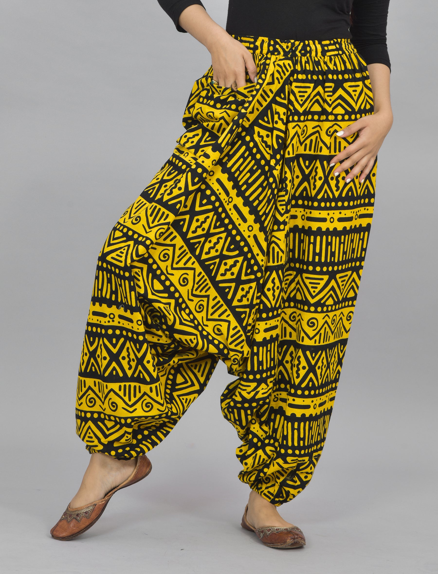 Yellow Abstract Printed Harem Pant With Pockets