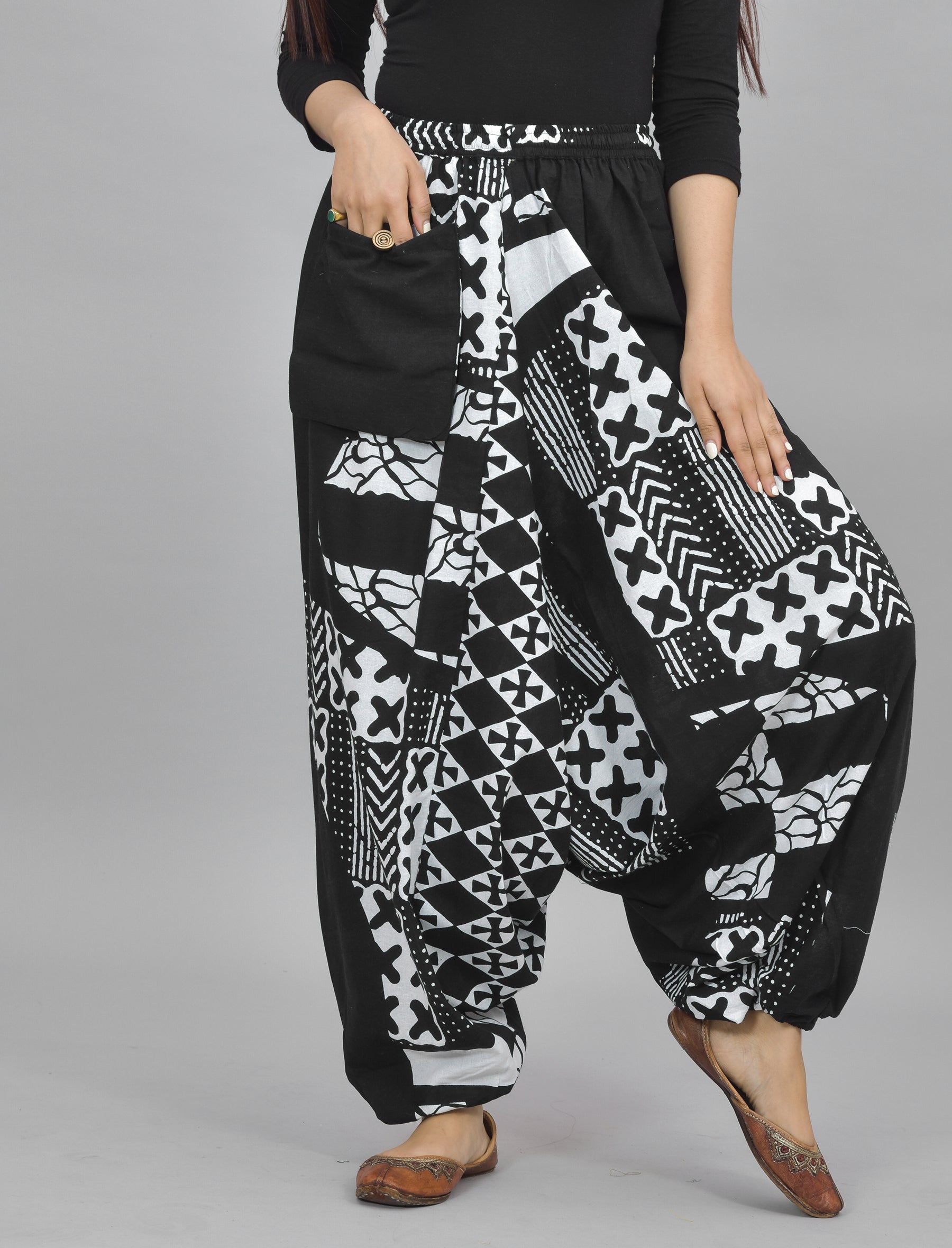 Black Abstract Printed Harem Pant With Pockets