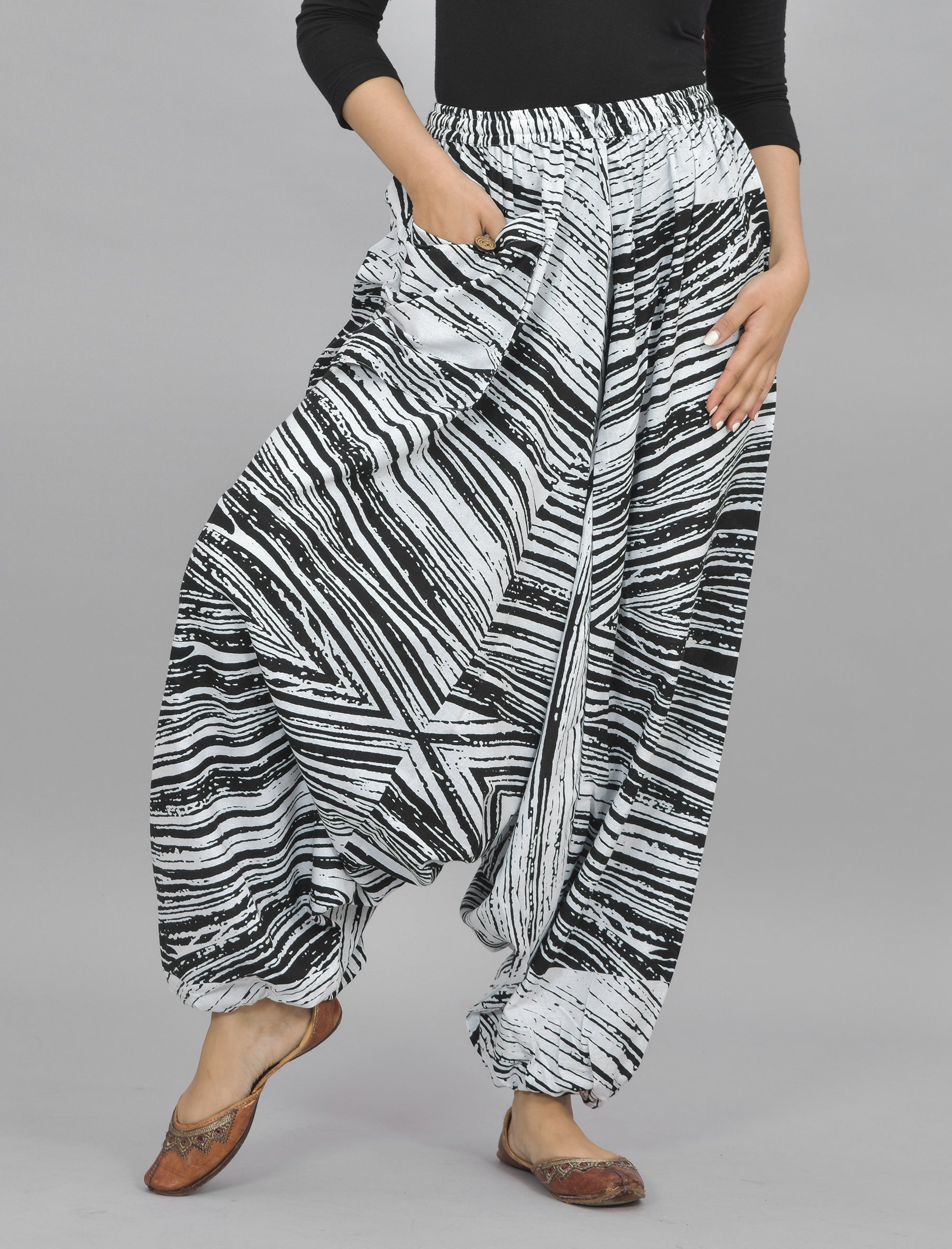 White Stripes Printed Harem Pant With Pockets