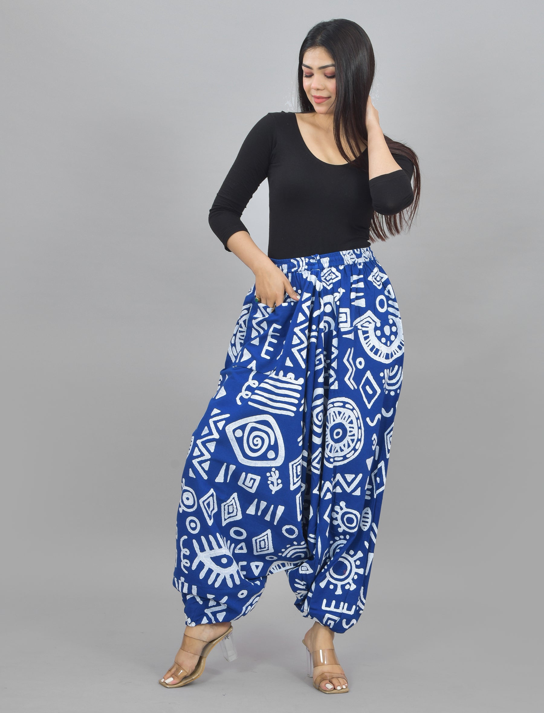 Blue Abstract Printed Harem Pant With Pockets