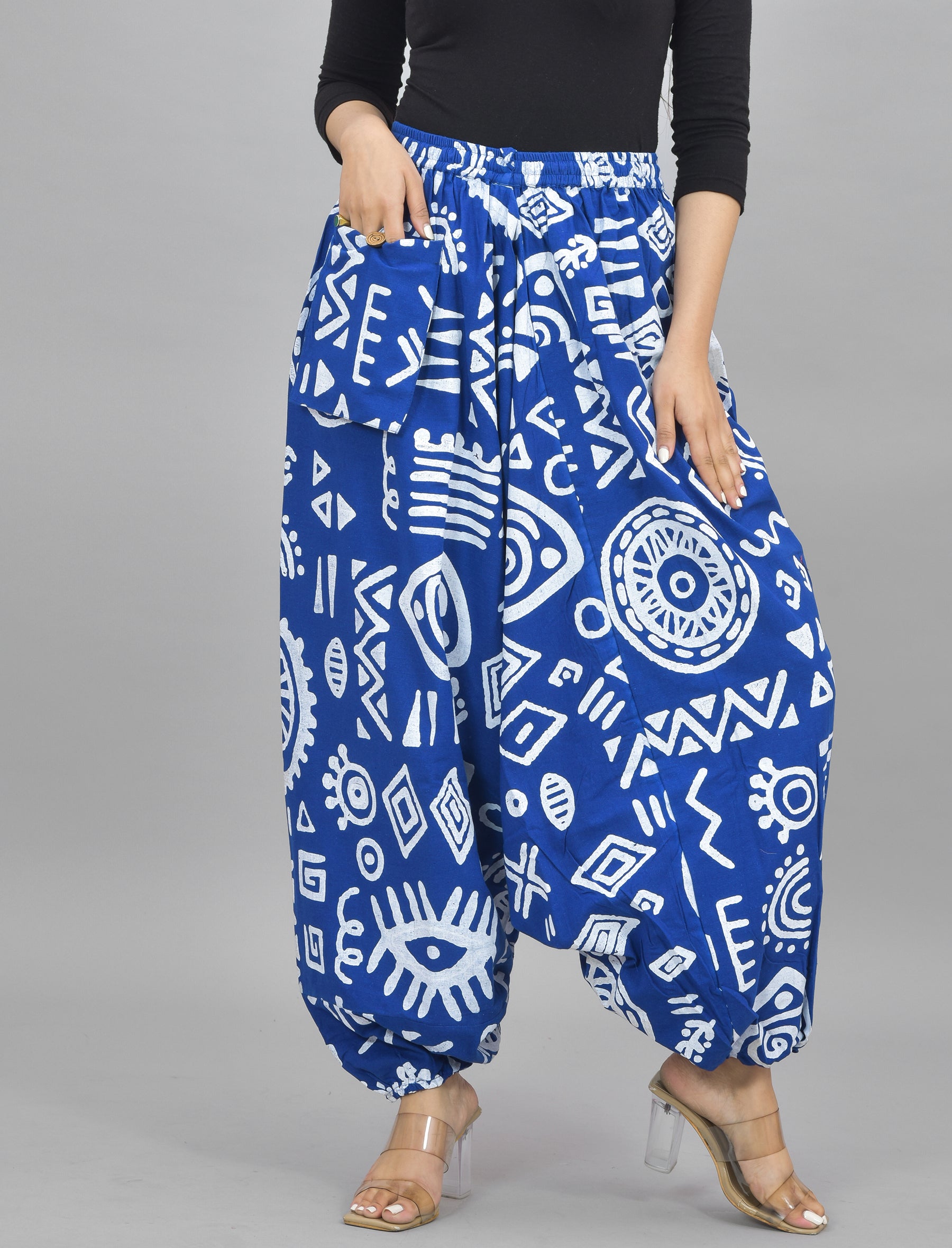 Blue Abstract Printed Harem Pant With Pockets