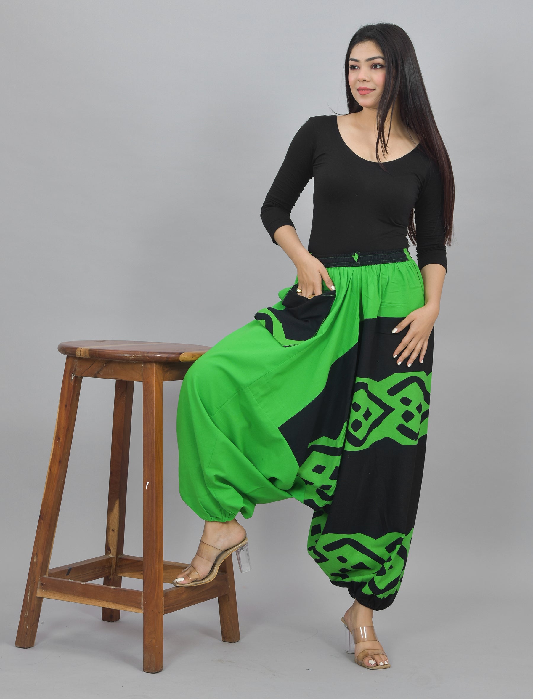 Green Abstract Printed Harem Pant With Pockets