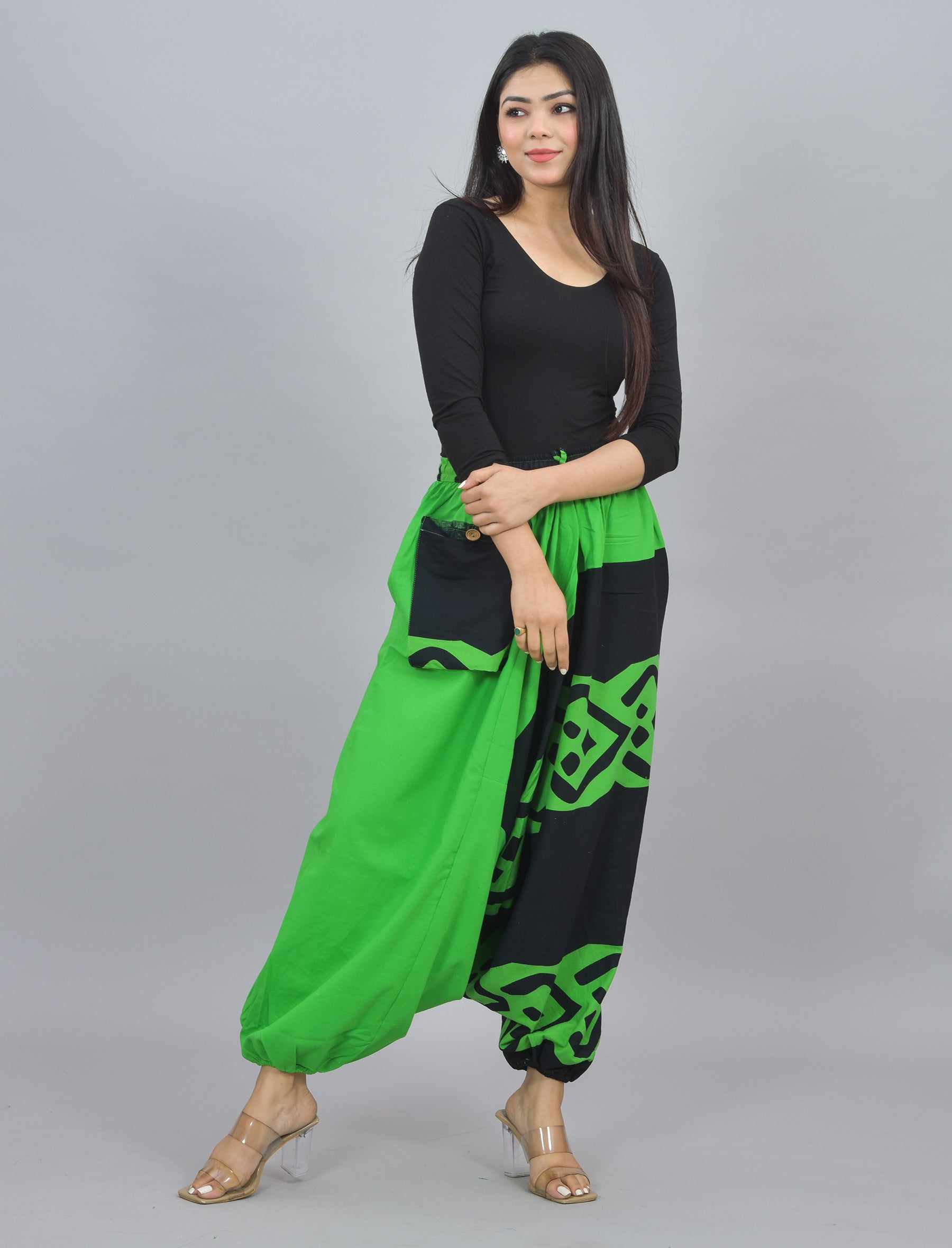 Green Abstract Printed Harem Pant With Pockets