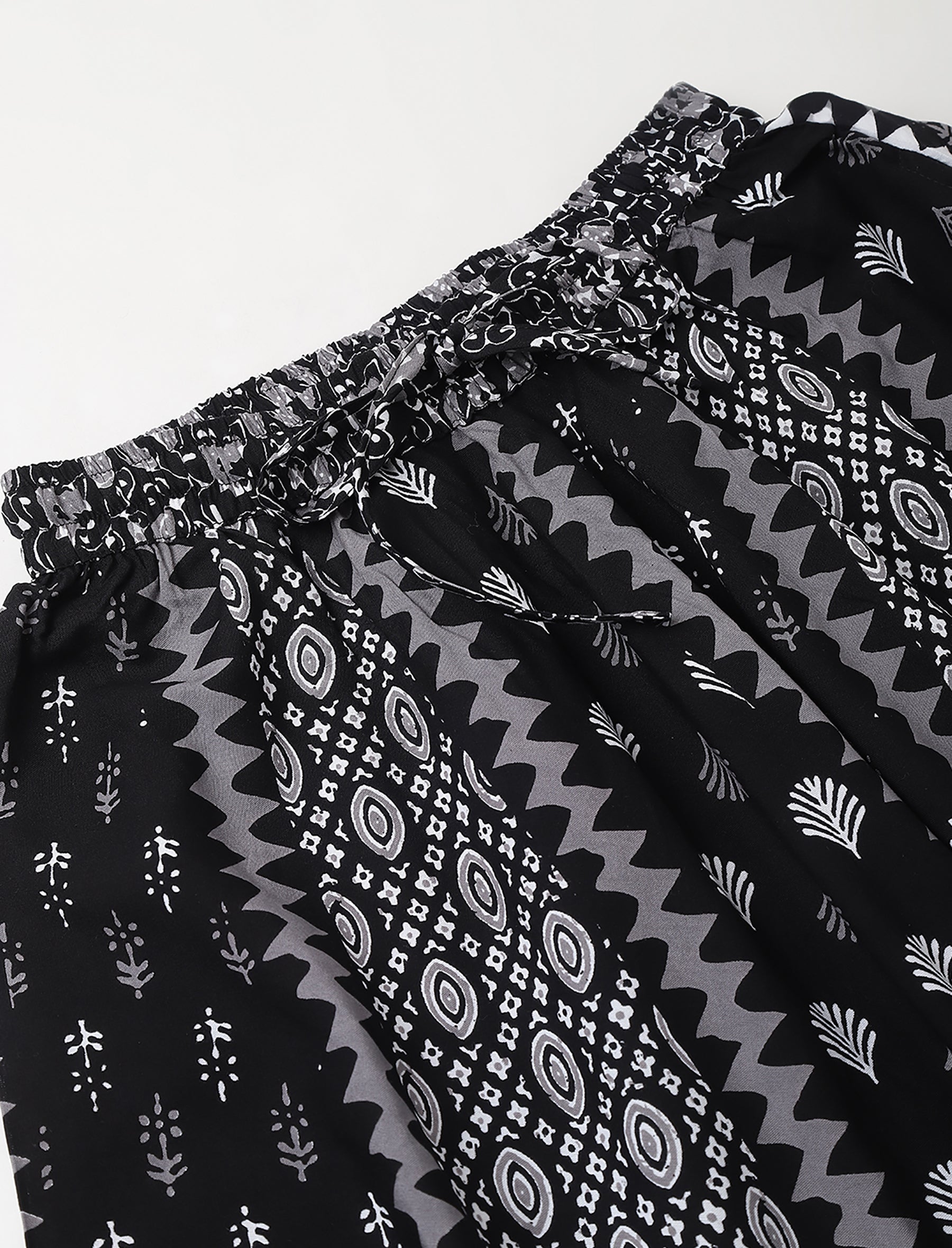 Black Cotton Multi Printed Long Skirt