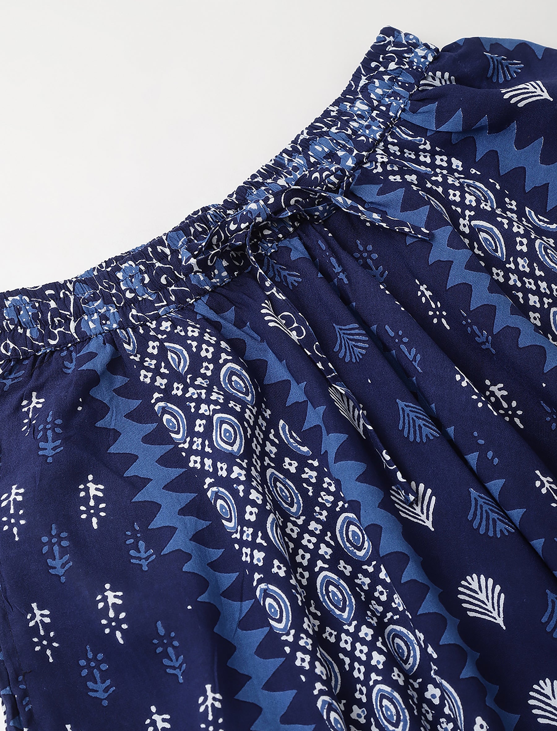 Blue Cotton Multi Printed Long Skirt