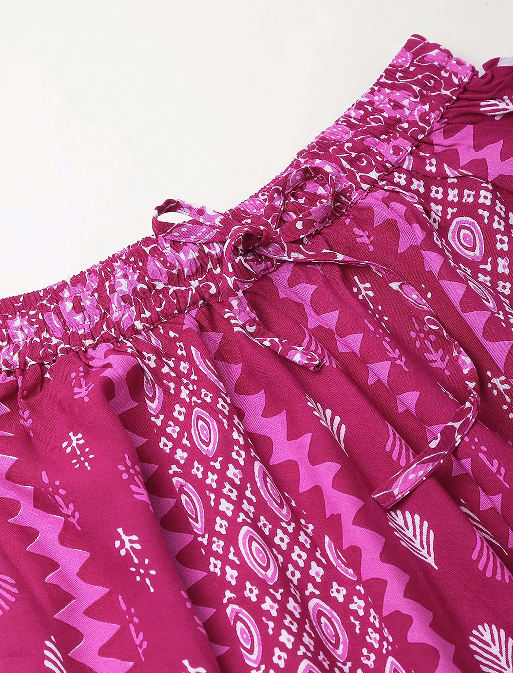 Pink Cotton Multi Printed Long Skirt